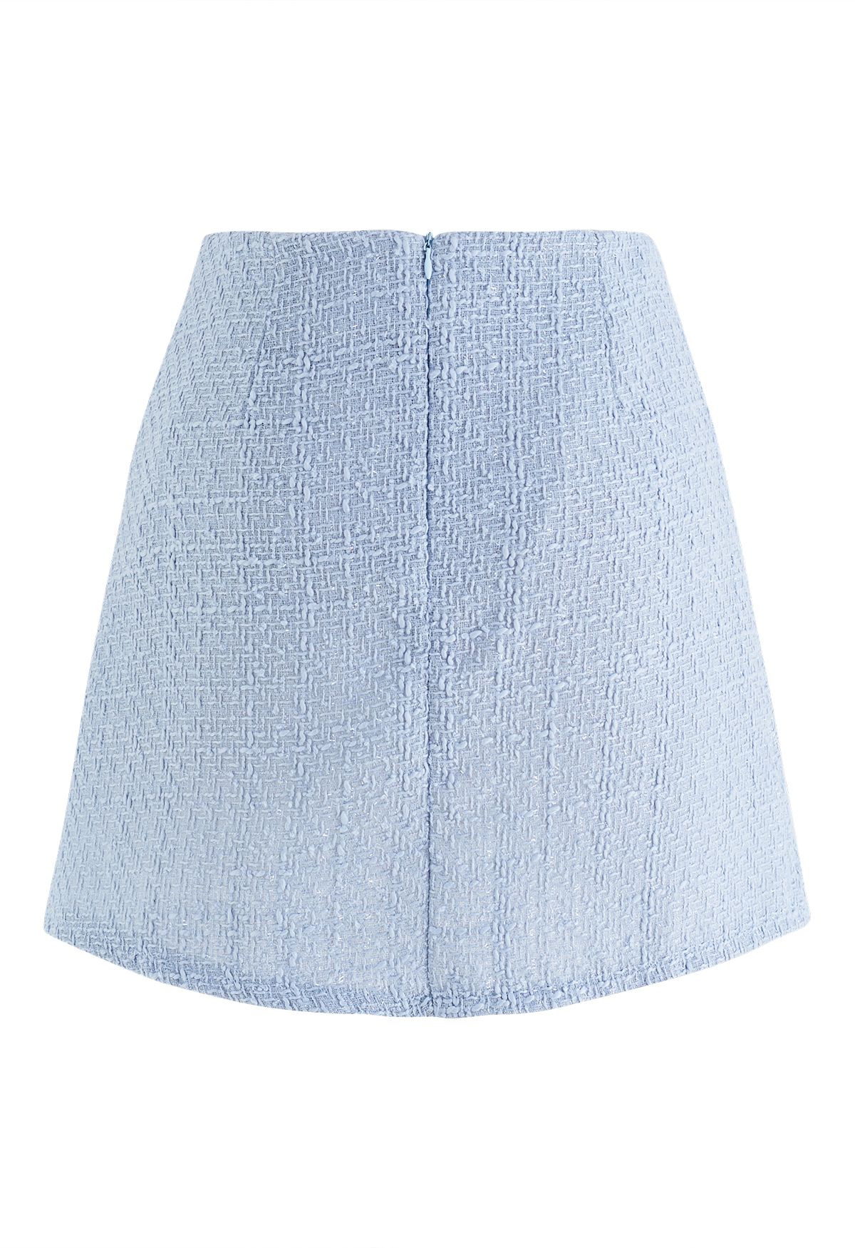 Minifalda de tweed plisada con doble botonadura en azul