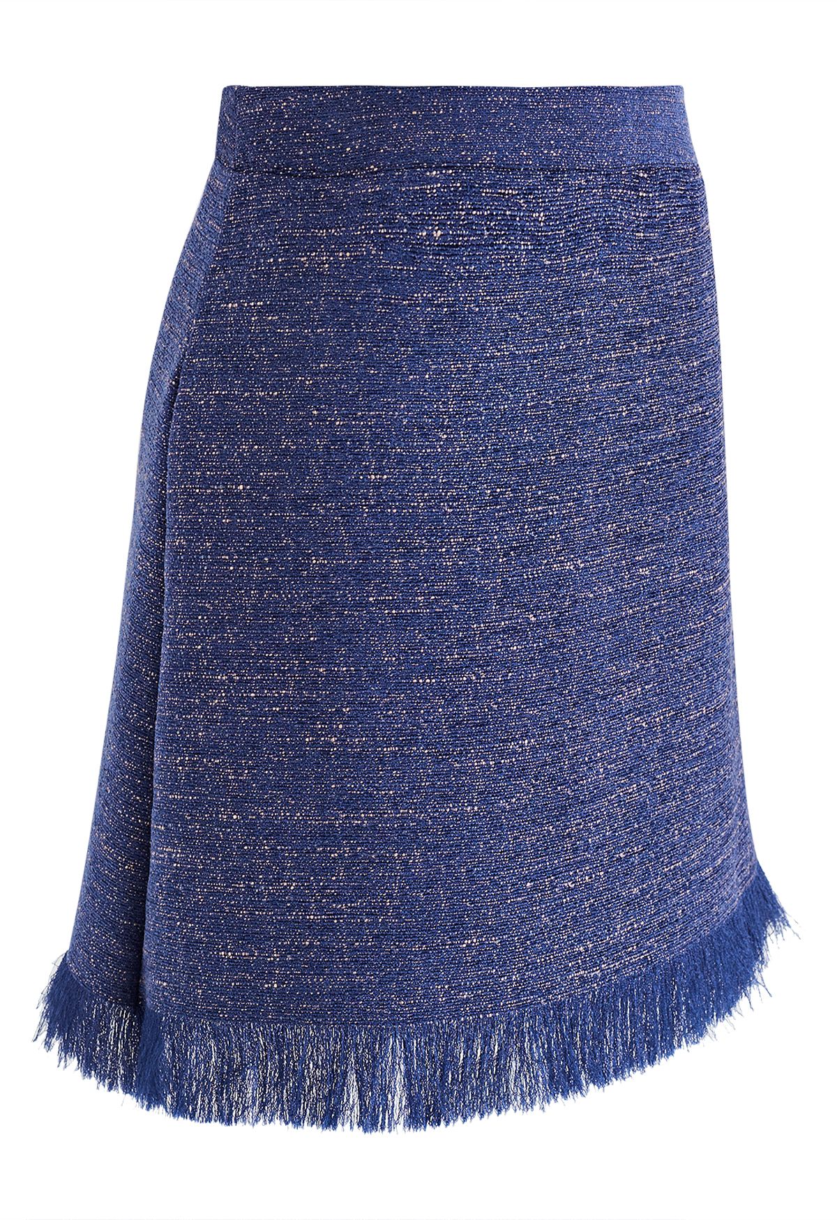Minifalda azul marino con dobladillo con flecos
