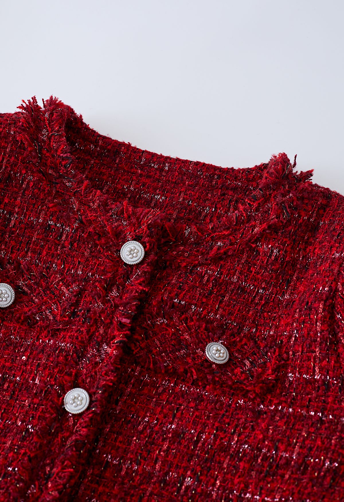 Chaqueta de tweed de rejilla sin cuello de Nobby en rojo