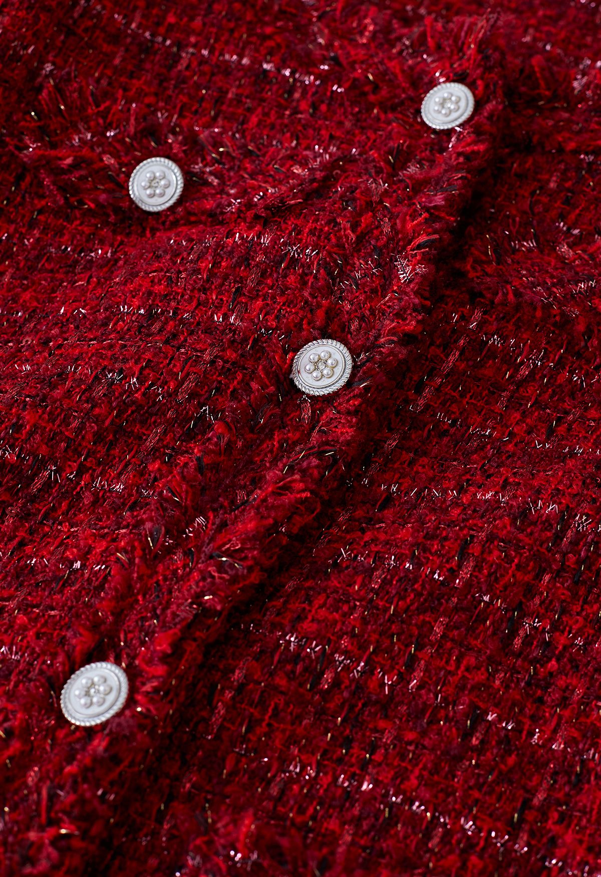 Chaqueta de tweed de rejilla sin cuello de Nobby en rojo