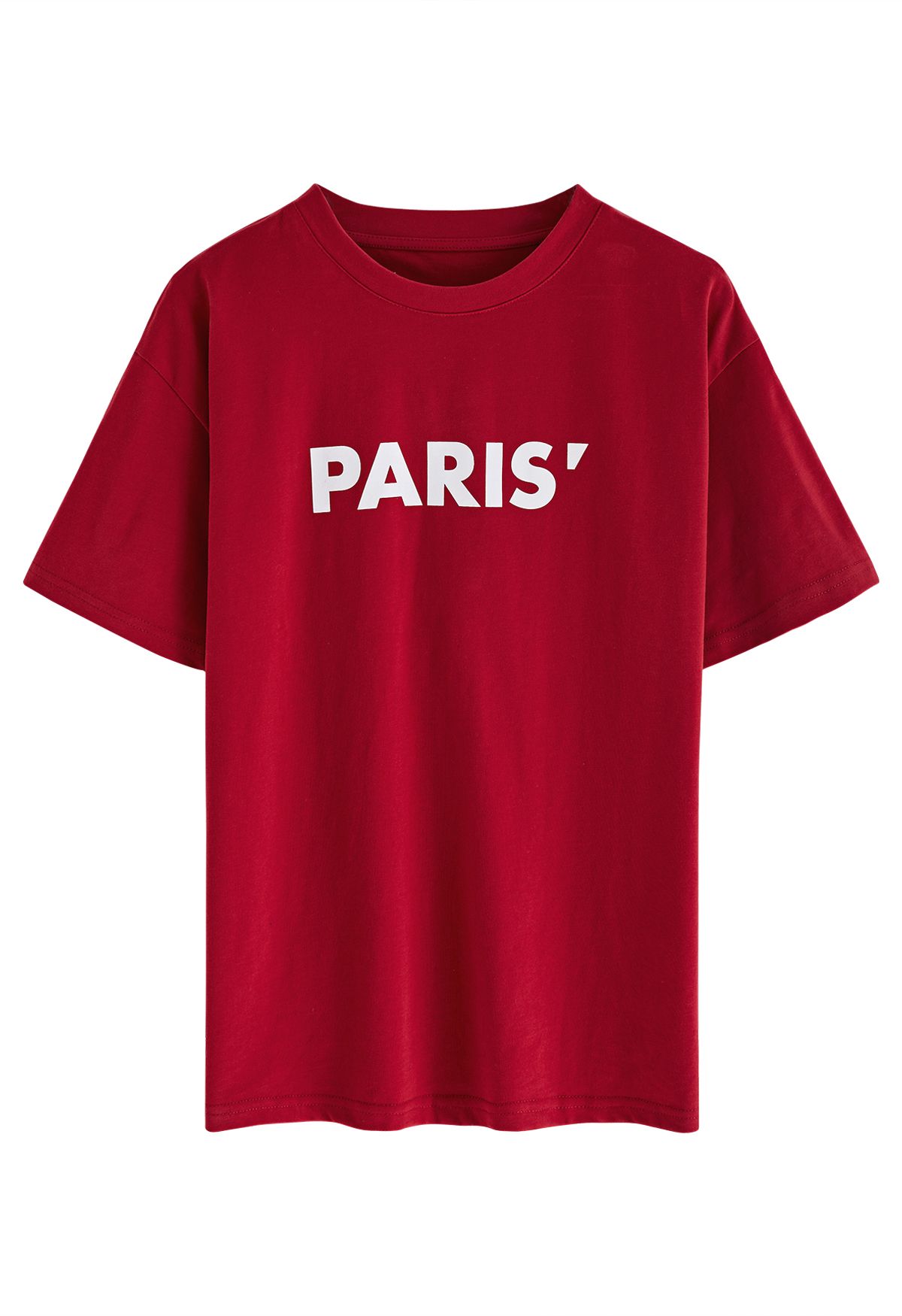 Camiseta de cuello redondo con estampado de París en rojo