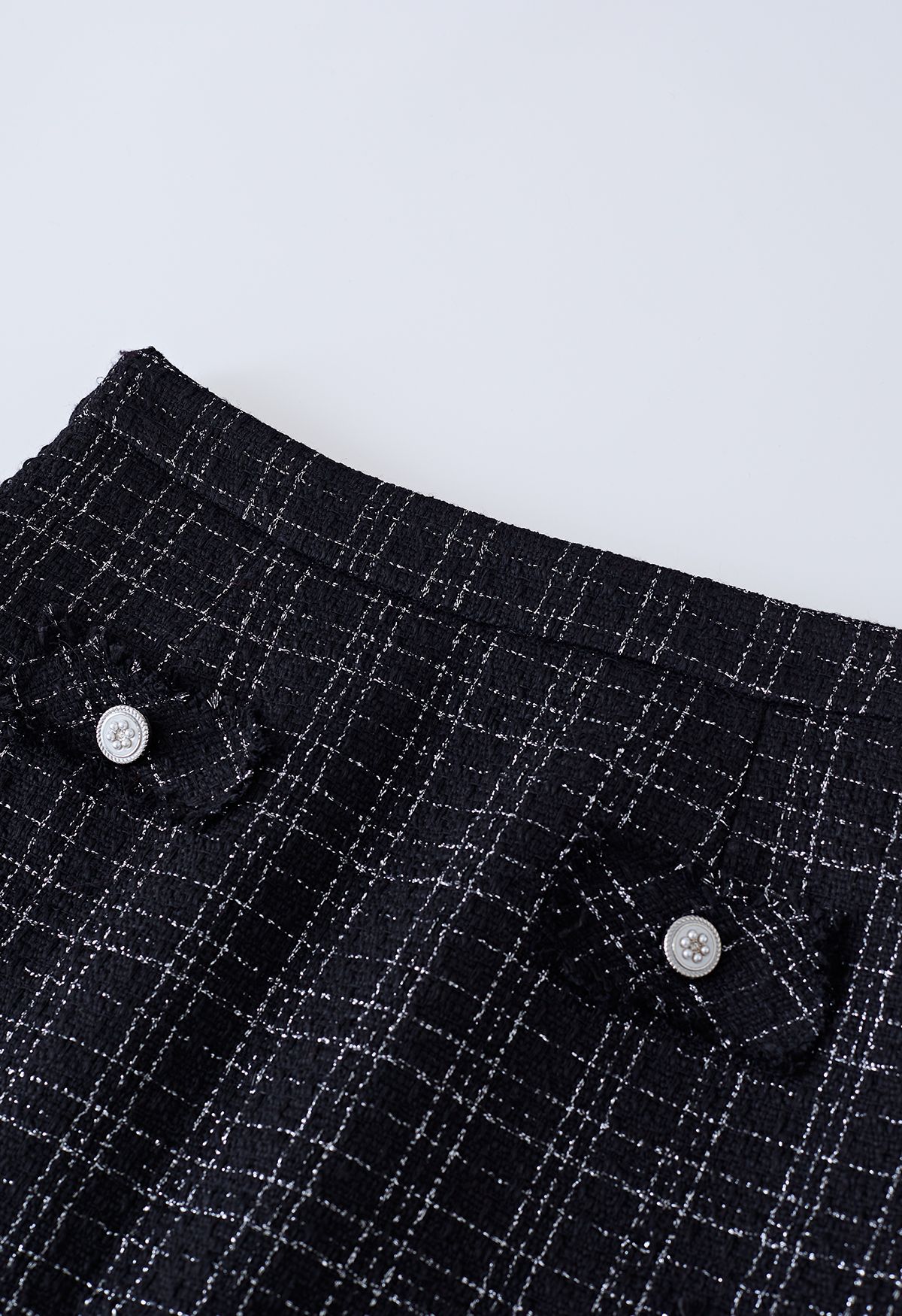 Minifalda Bud de tweed de cuadrícula en negro