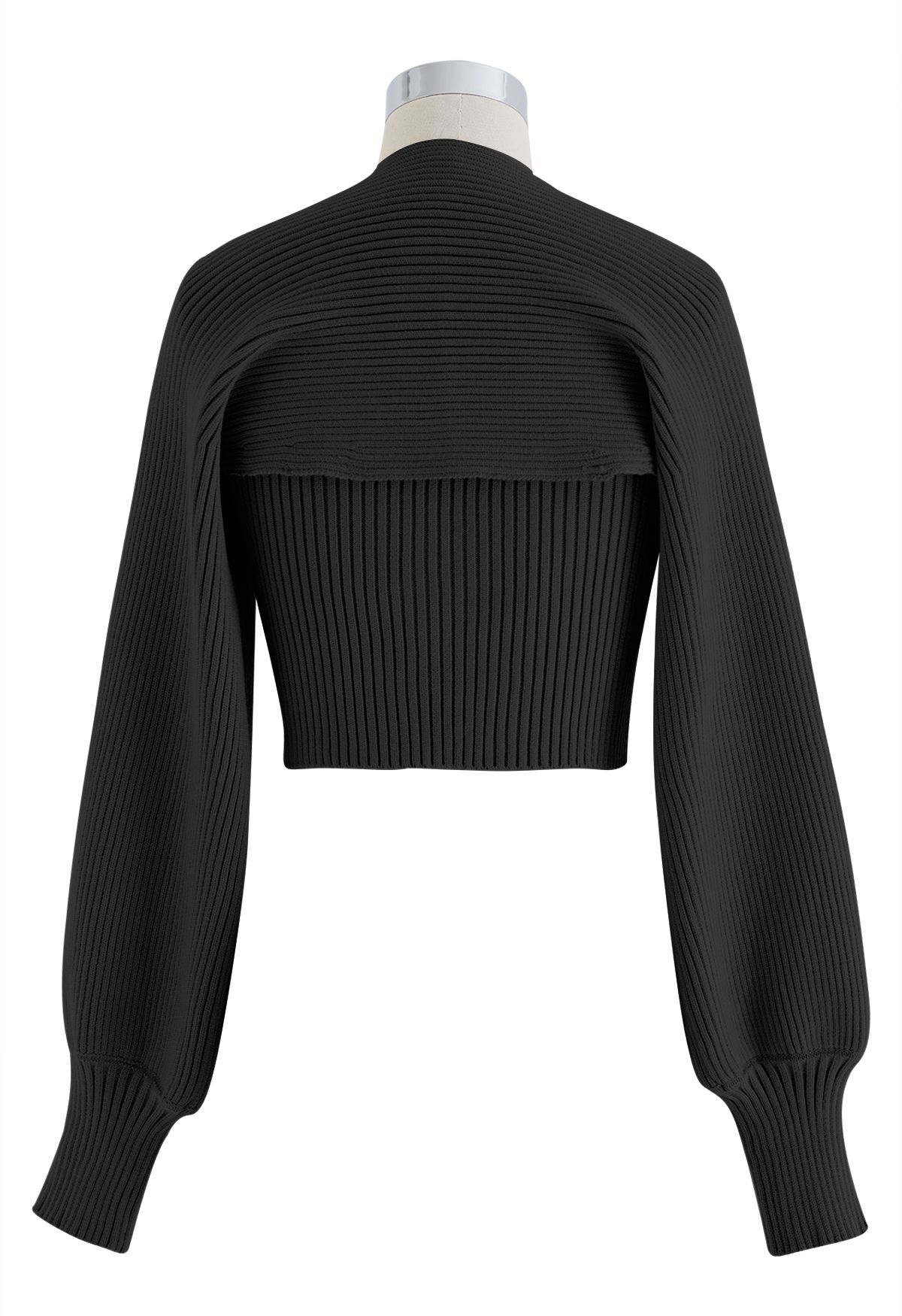Conjunto de top de punto sin tirantes y manga de suéter en negro