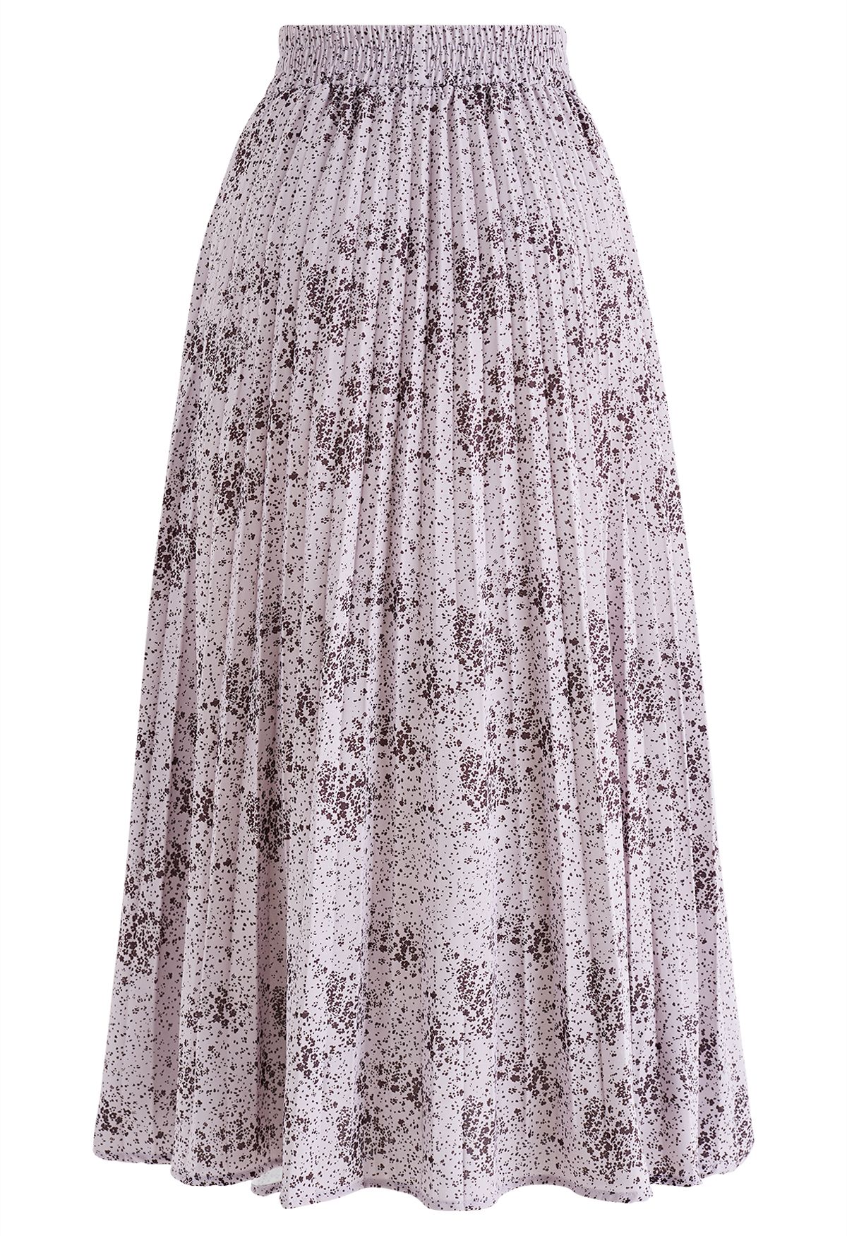 Falda midi plisada con estampado de flores y lunares en lila