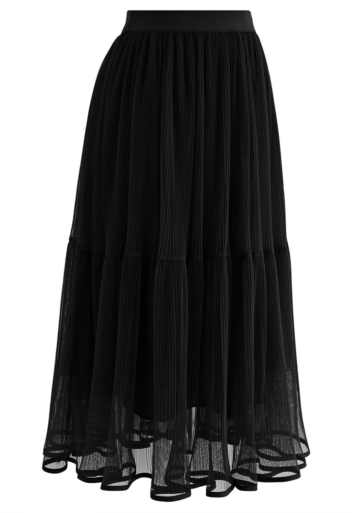 Falda midi de tul de malla plisada Fairy en negro