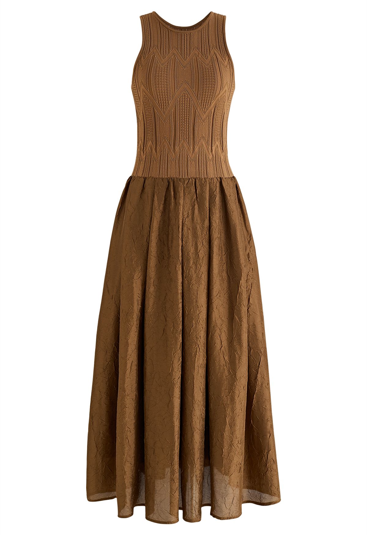 Vestido sin mangas con textura de empalme de punto en marrón