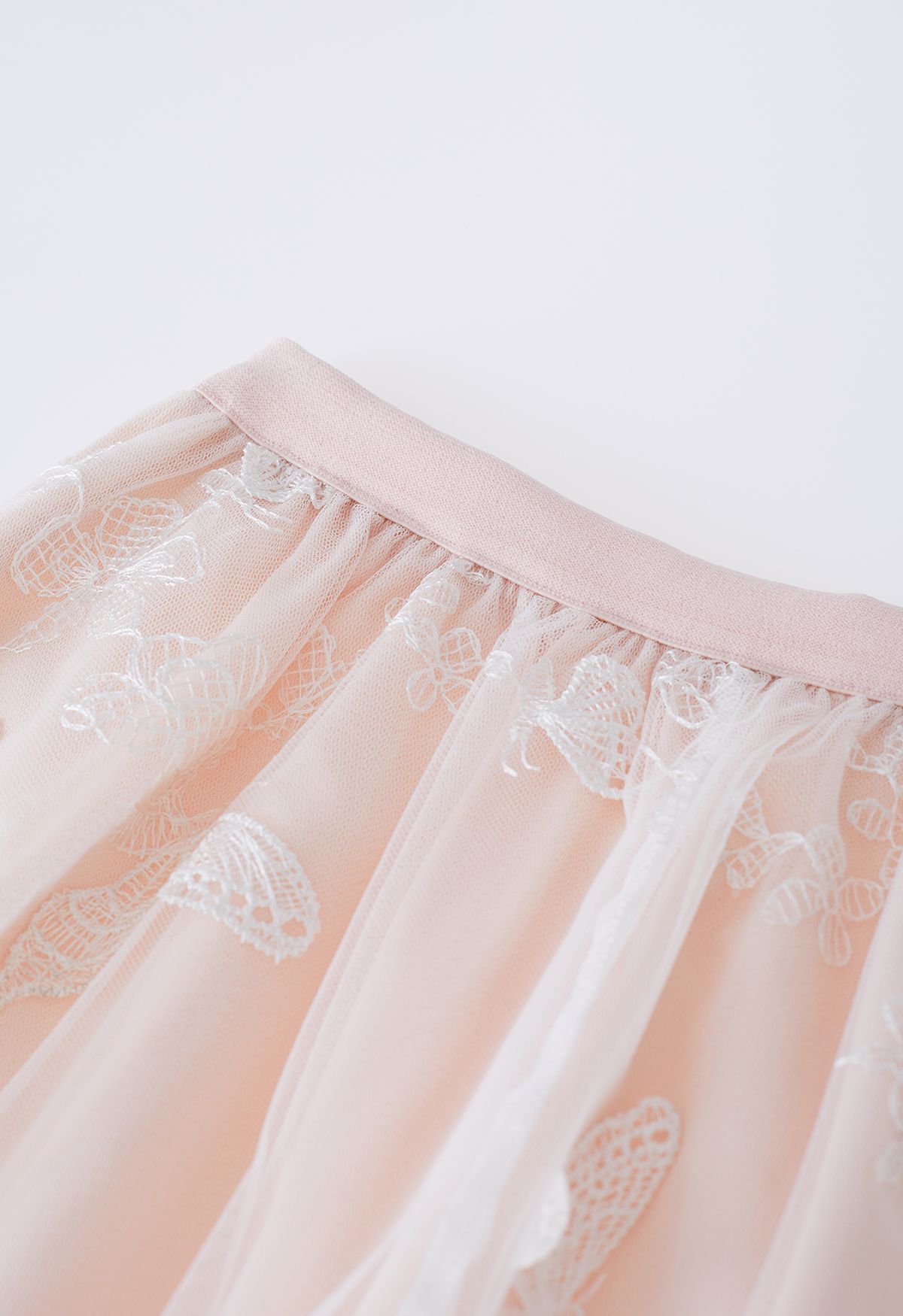 Falda midi de malla de doble capa 3D Butterfly en rosa