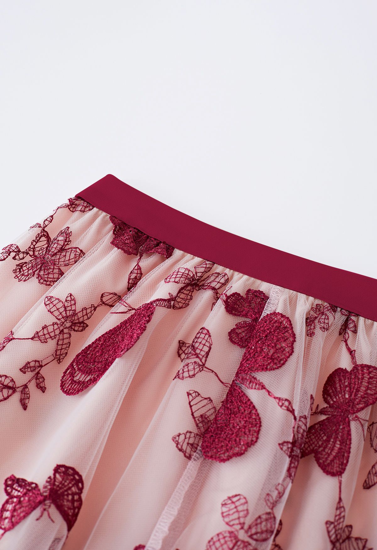 Falda midi de malla de doble capa 3D Butterfly en rojo