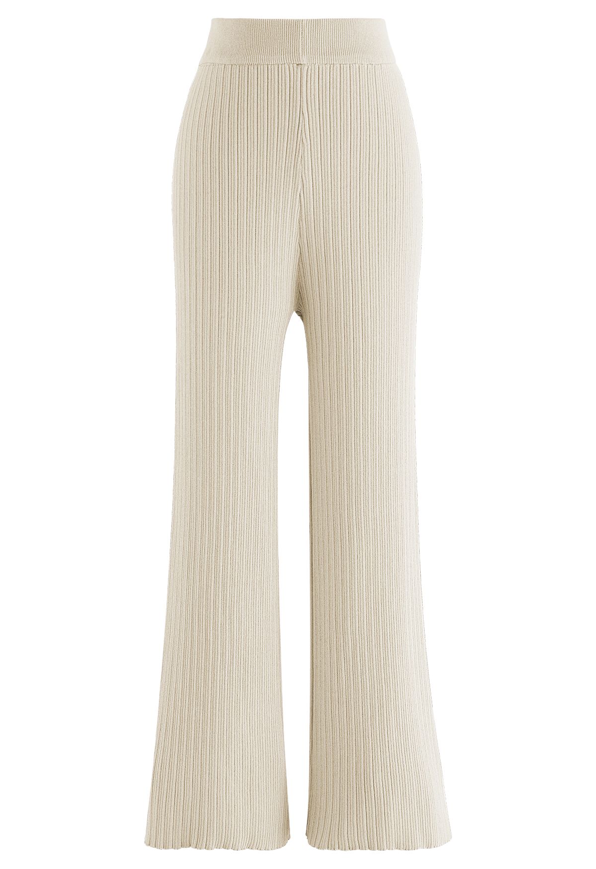 Conjunto de pantalón y top de punto con cordón en la manga en color crema