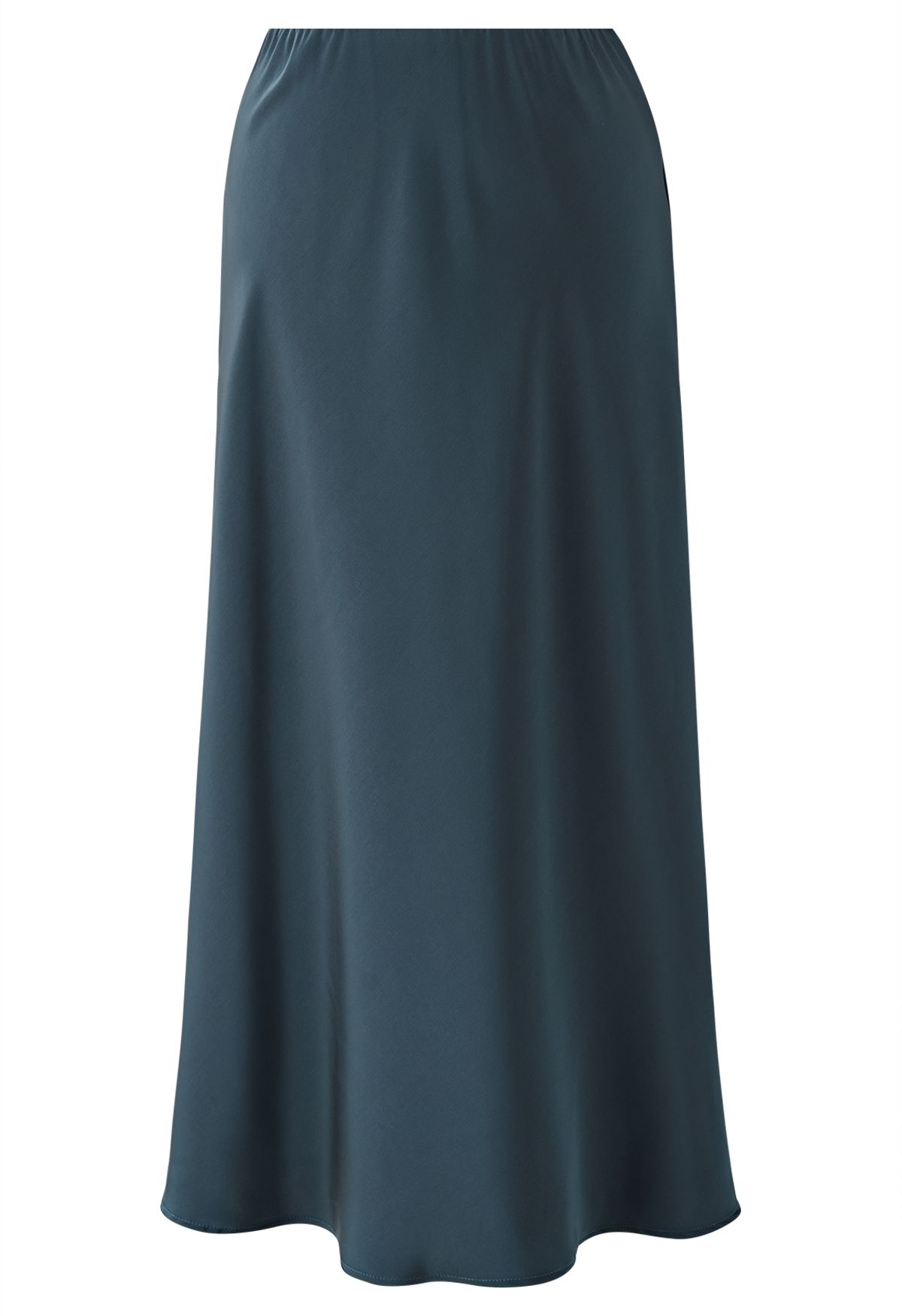 Falda larga de satén con dobladillo ventilado en azul polvoriento