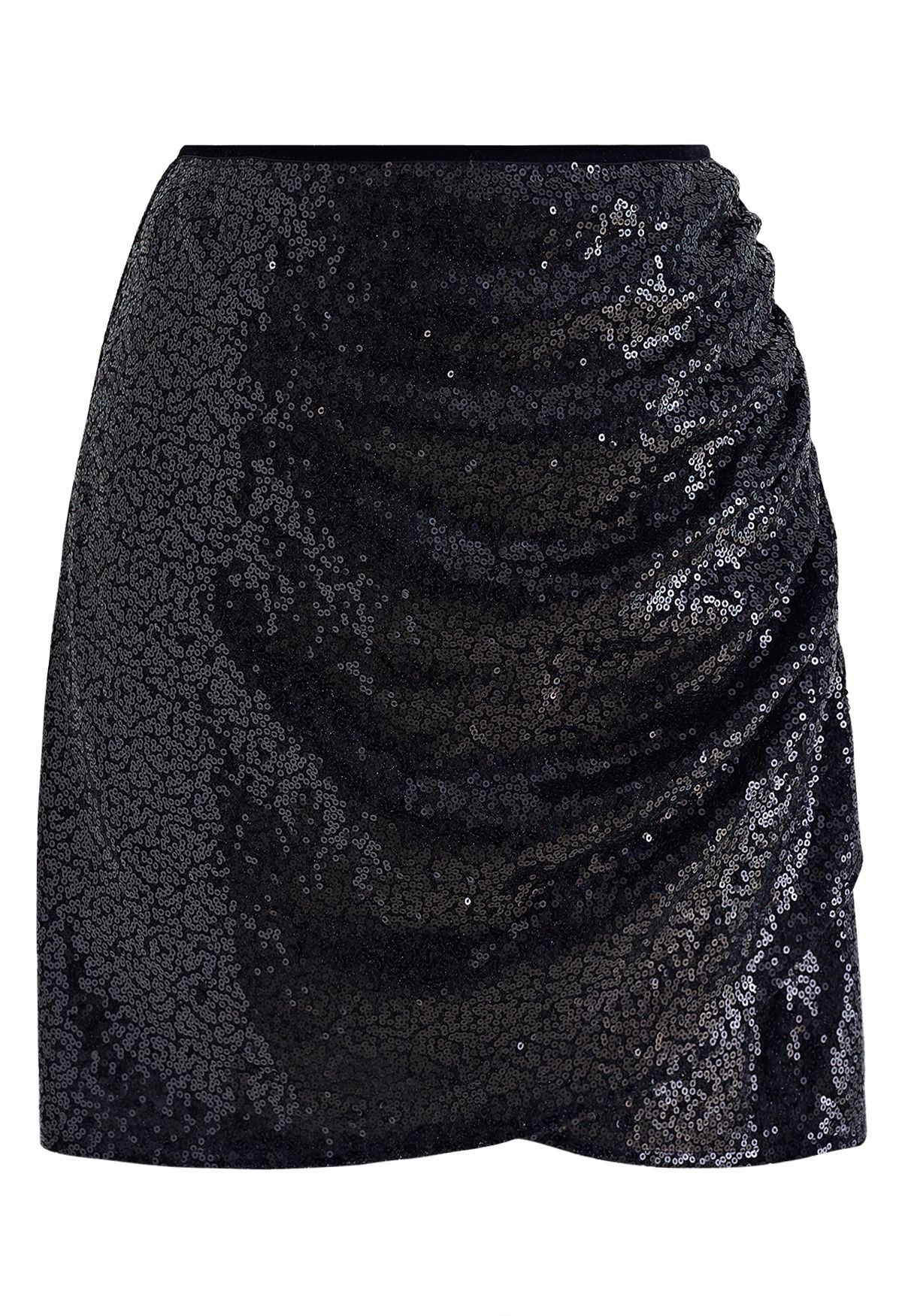 Minifalda fruncida lateral con lentejuelas brillantes en negro