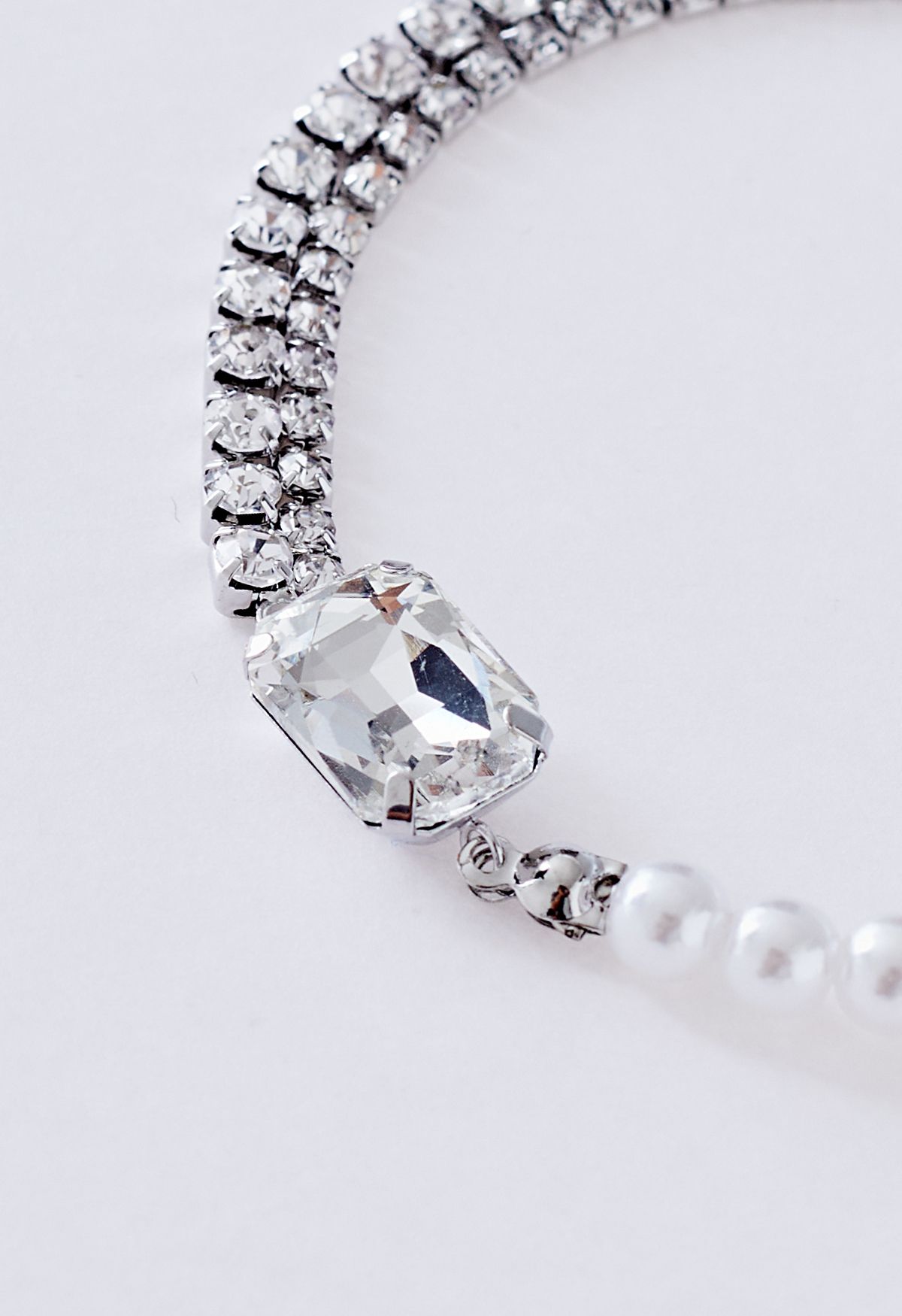 Collar empalmado de perlas de cadena doble de diamantes