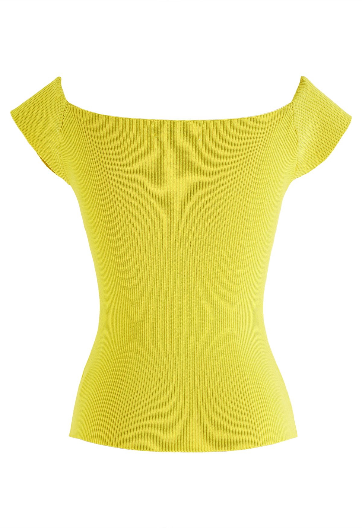 TOP CORTO DE PUNTO ACANALADO CON CUELLO BARCO en amarillo