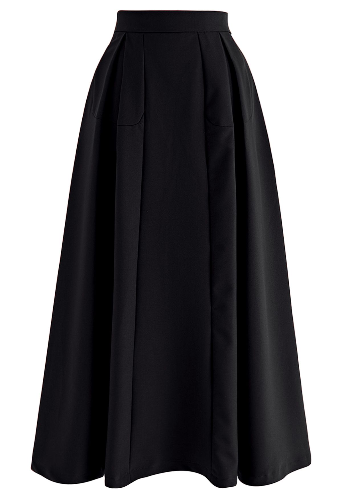 Falda evasé plisada con detalle de costuras en negro