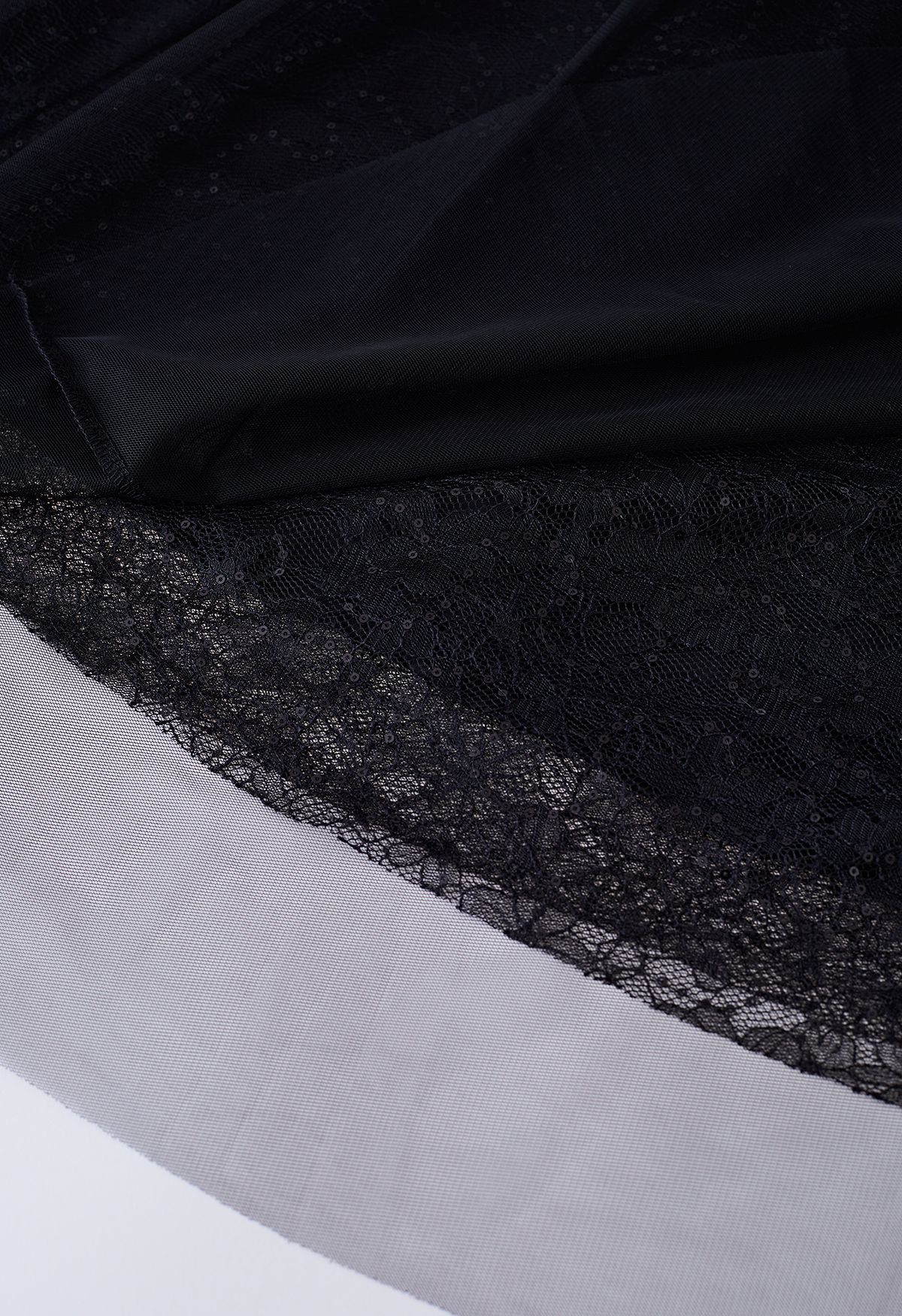 Falda de tul de malla de encaje floral con lentejuelas en negro