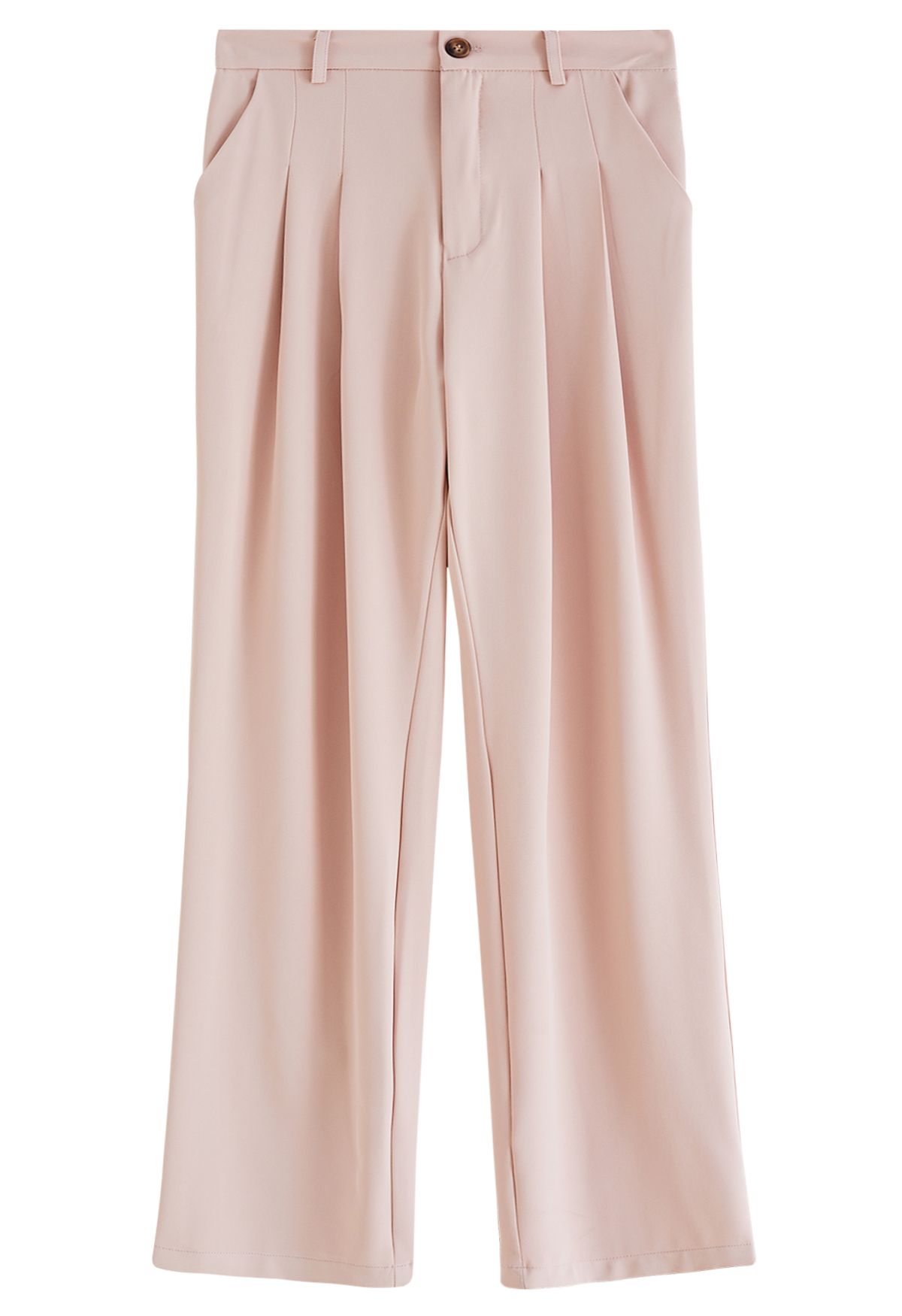 Pantalones de pierna recta con detalles plisados en rosa
