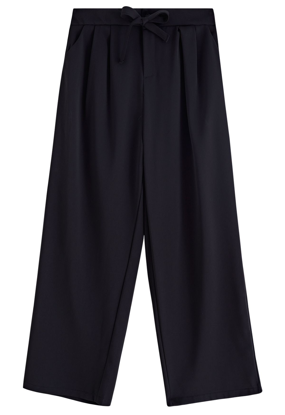 Pantalones con detalles plisados en la cintura con cordón en negro