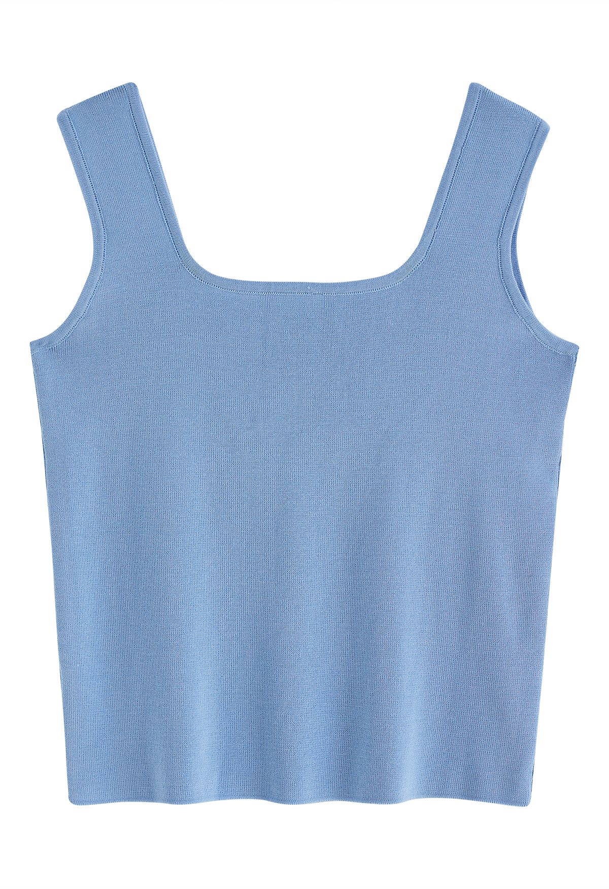 Camiseta sin mangas de punto con cuello cuadrado elegante en azul