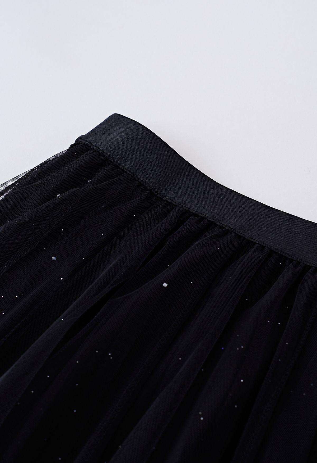 Falda midi de tul de malla con purpurina Venus en negro