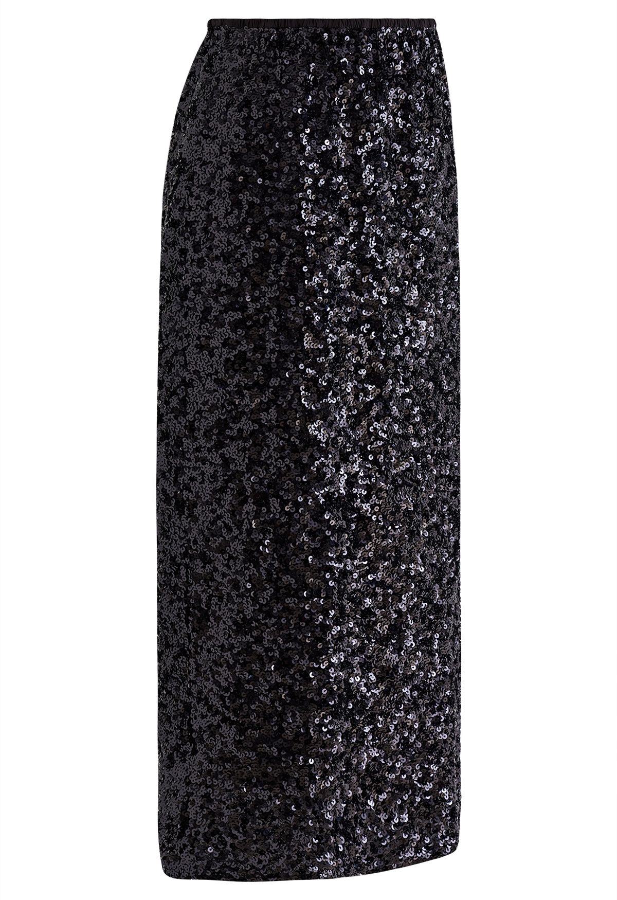 Falda lápiz adornada con lentejuelas iridiscentes en negro