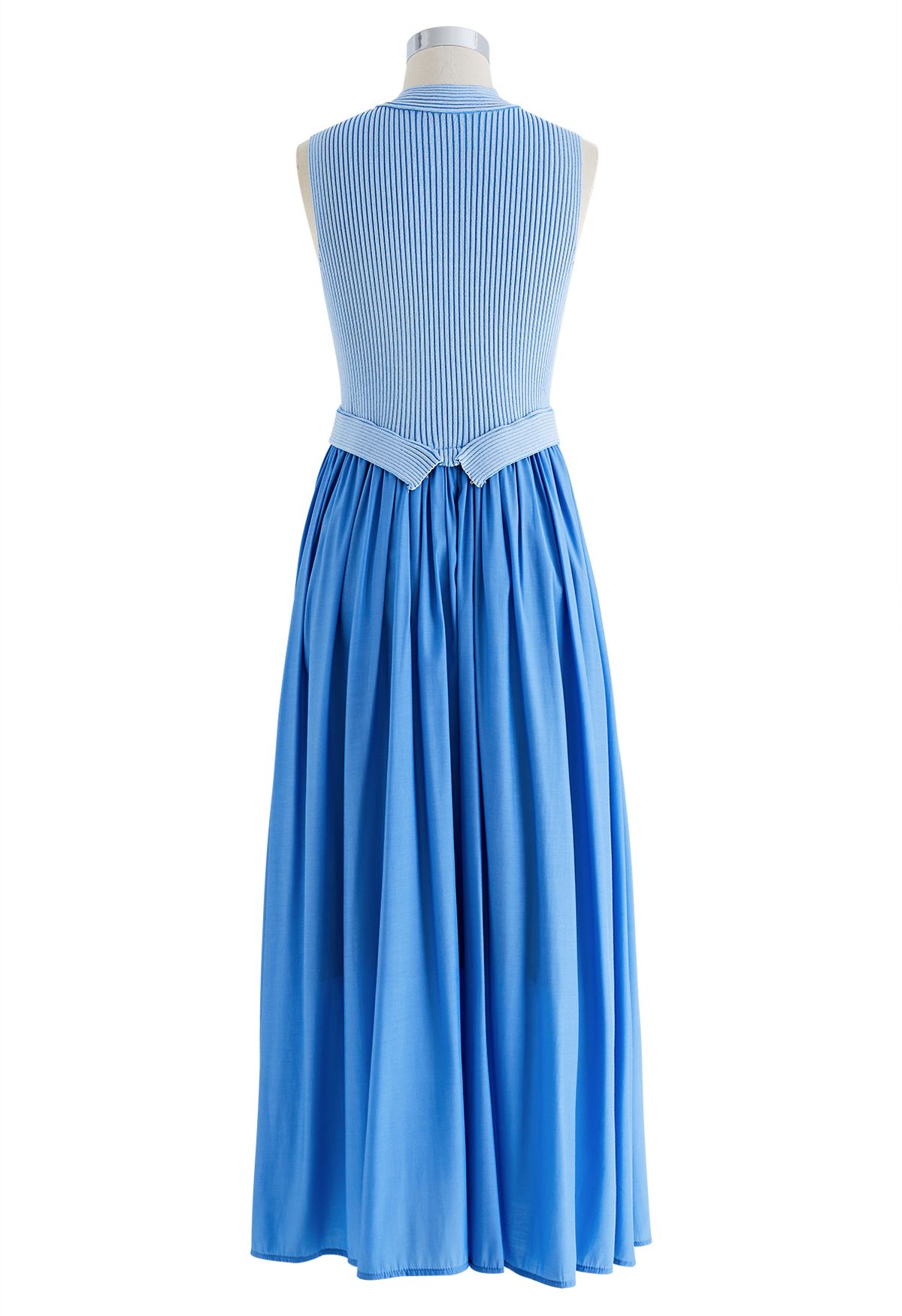 Vestido de punto empalmado con escote recortado en azul