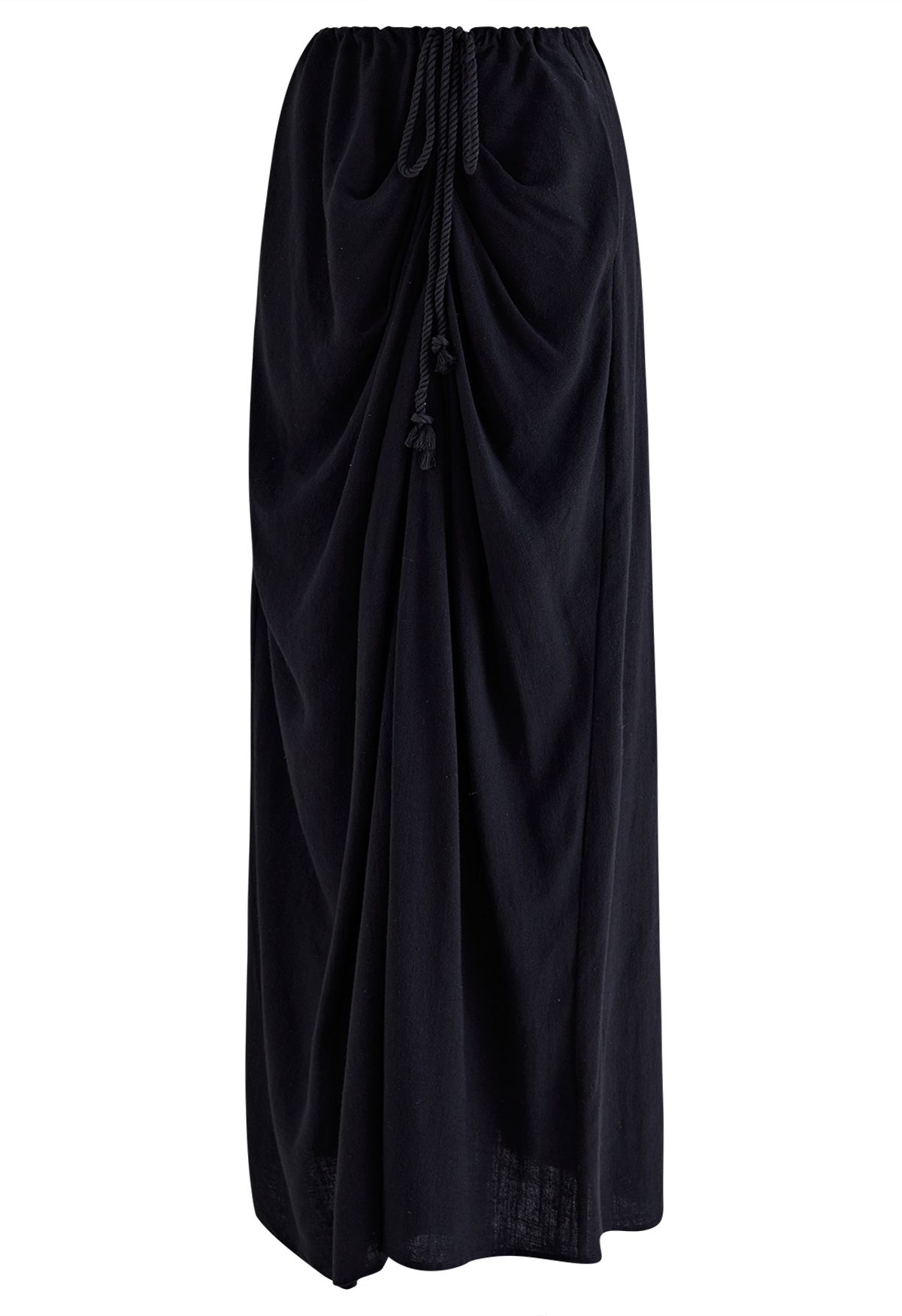 Falda larga drapeada de lino transpirable en negro