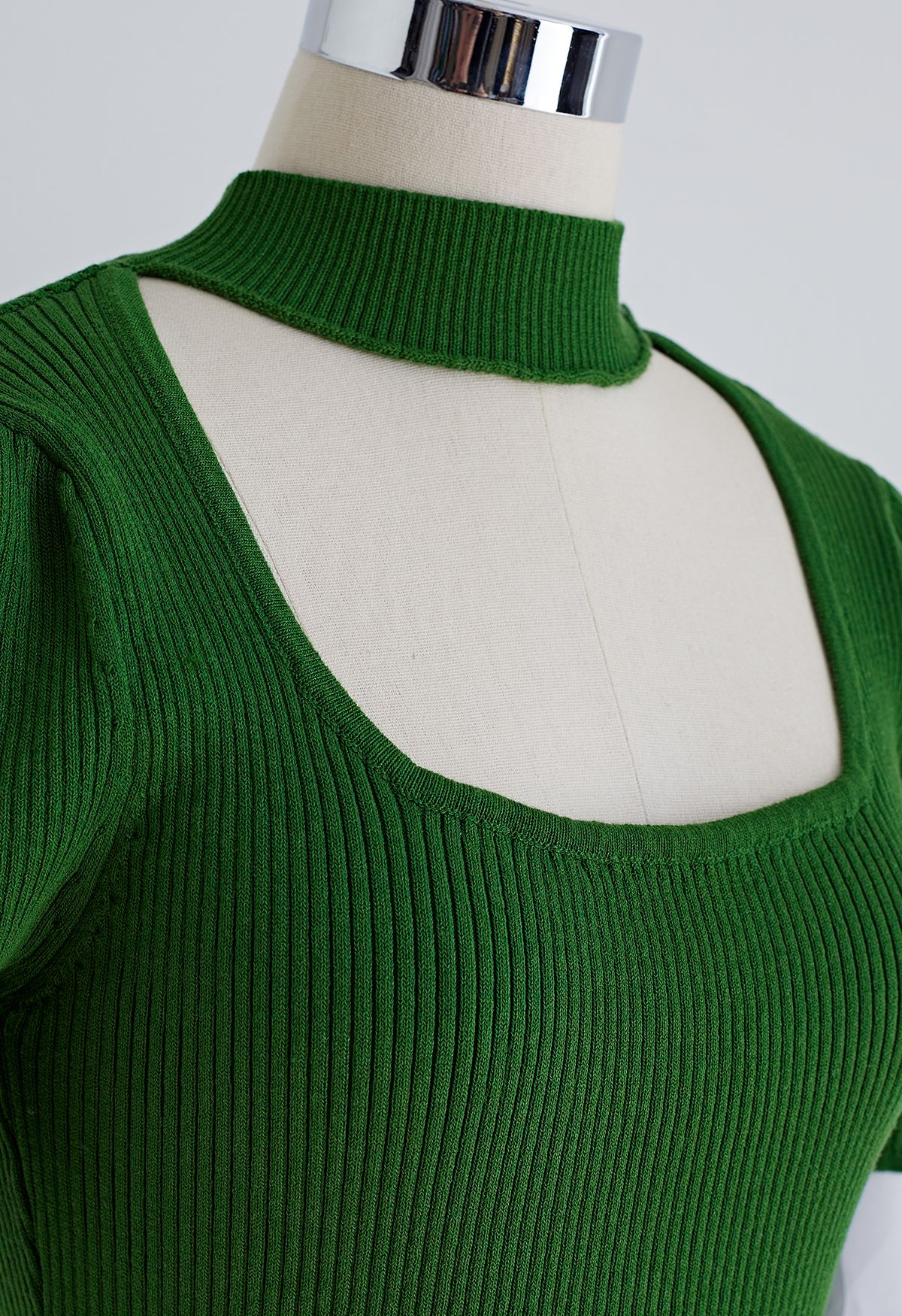Vestido midi ajustado de punto con dobladillo con panel de escote cuadrado en verde
