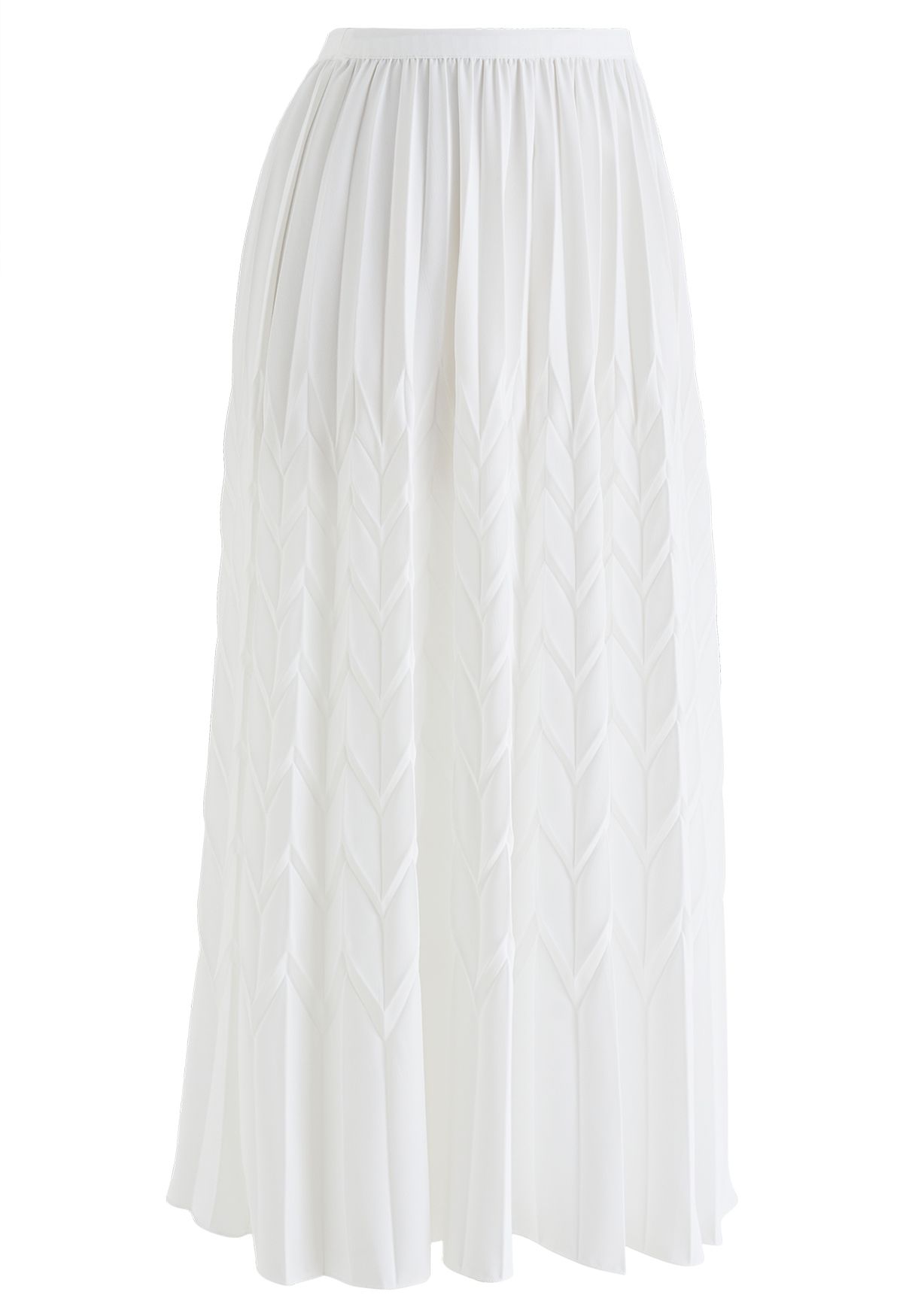 Falda midi plisada con relieve en zigzag en blanco