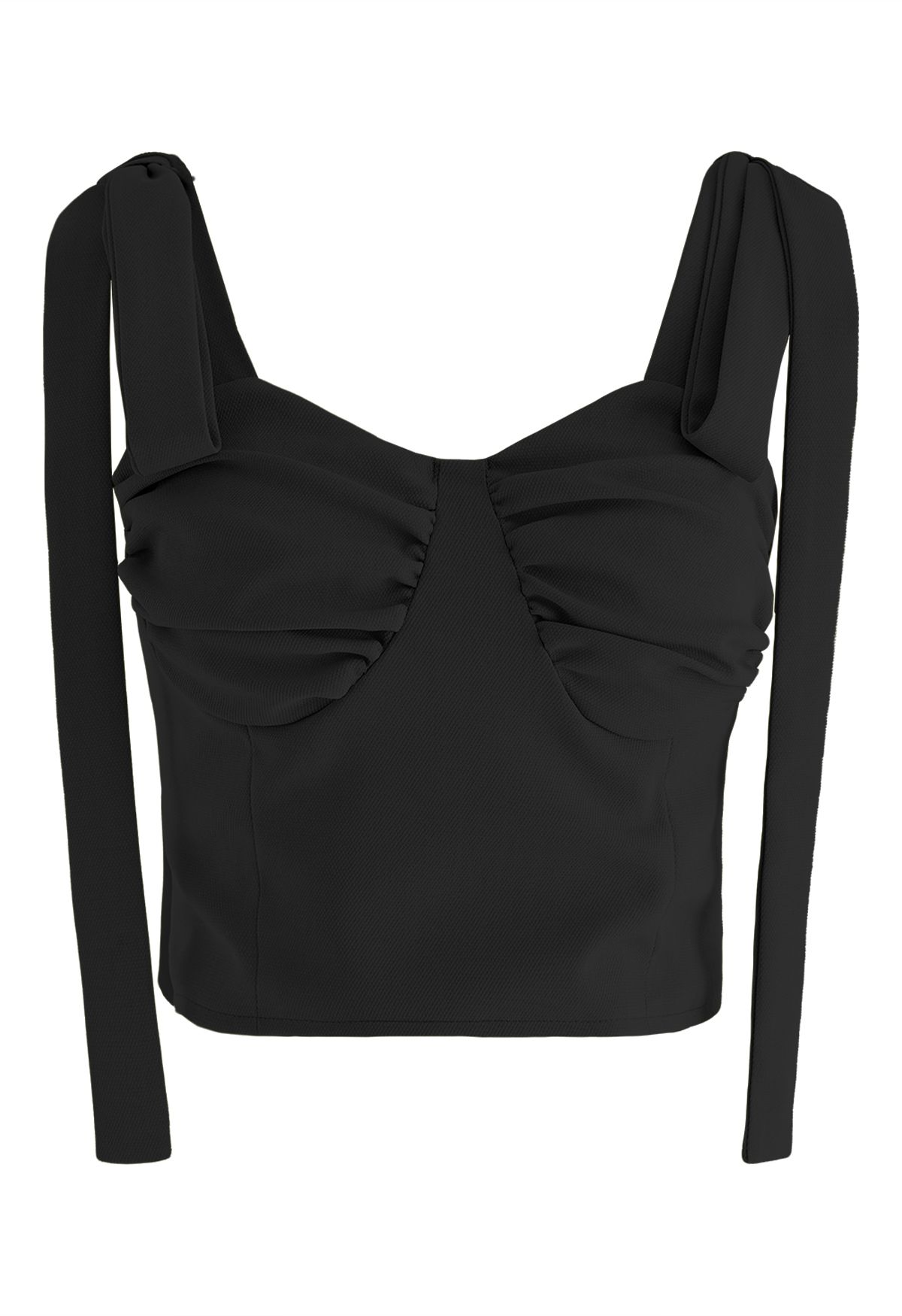 Top corto tipo bustier con tiras anudadas en negro