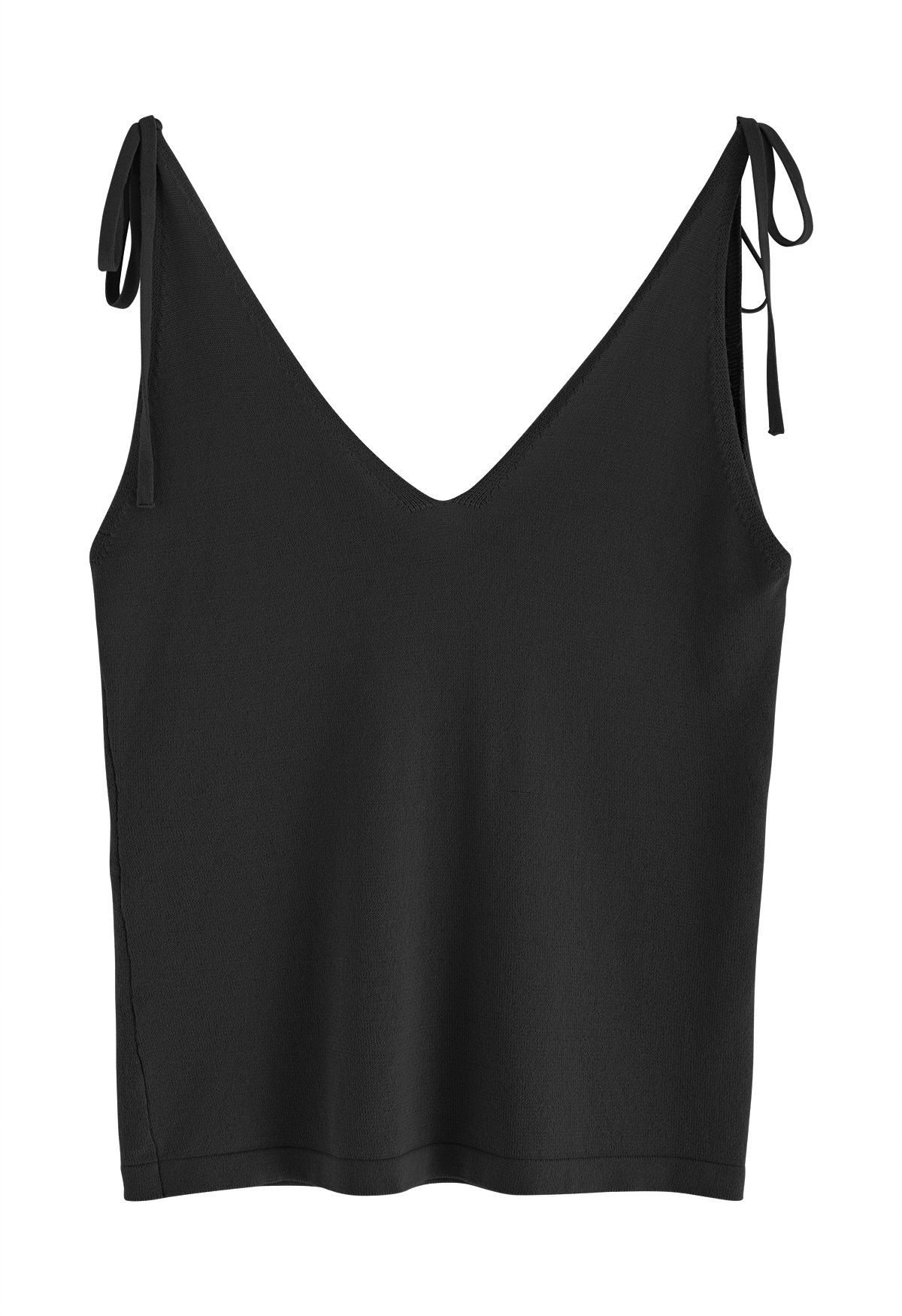 Camiseta sin mangas con cuello en V y hombros anudados en negro