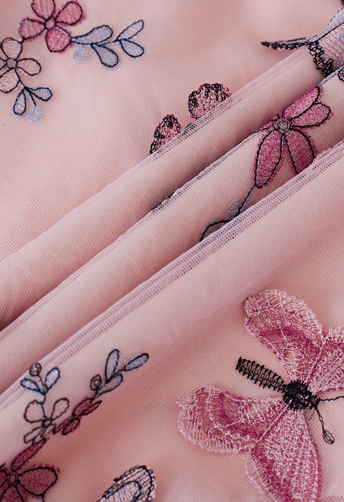 Falda midi de malla con mariposas en 3D de colores