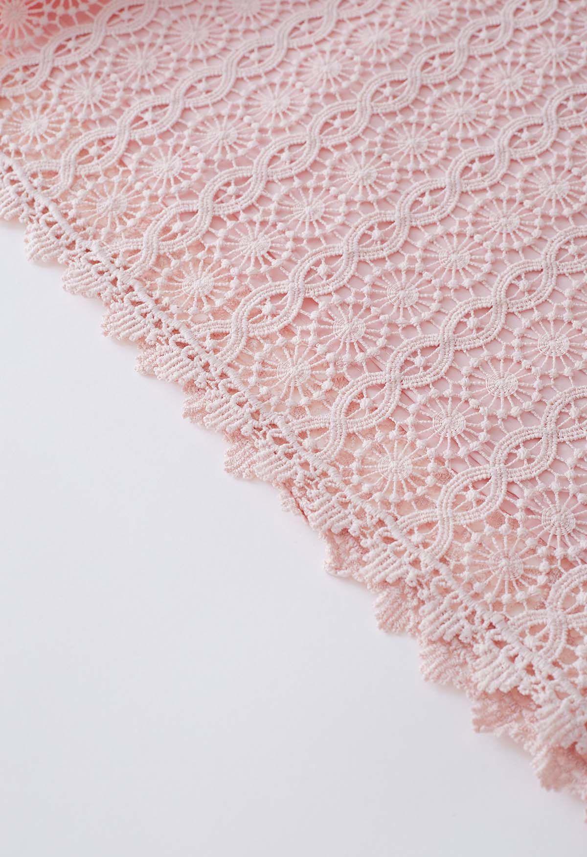 Top de manga corta con burbujas de crochet completo en rosa