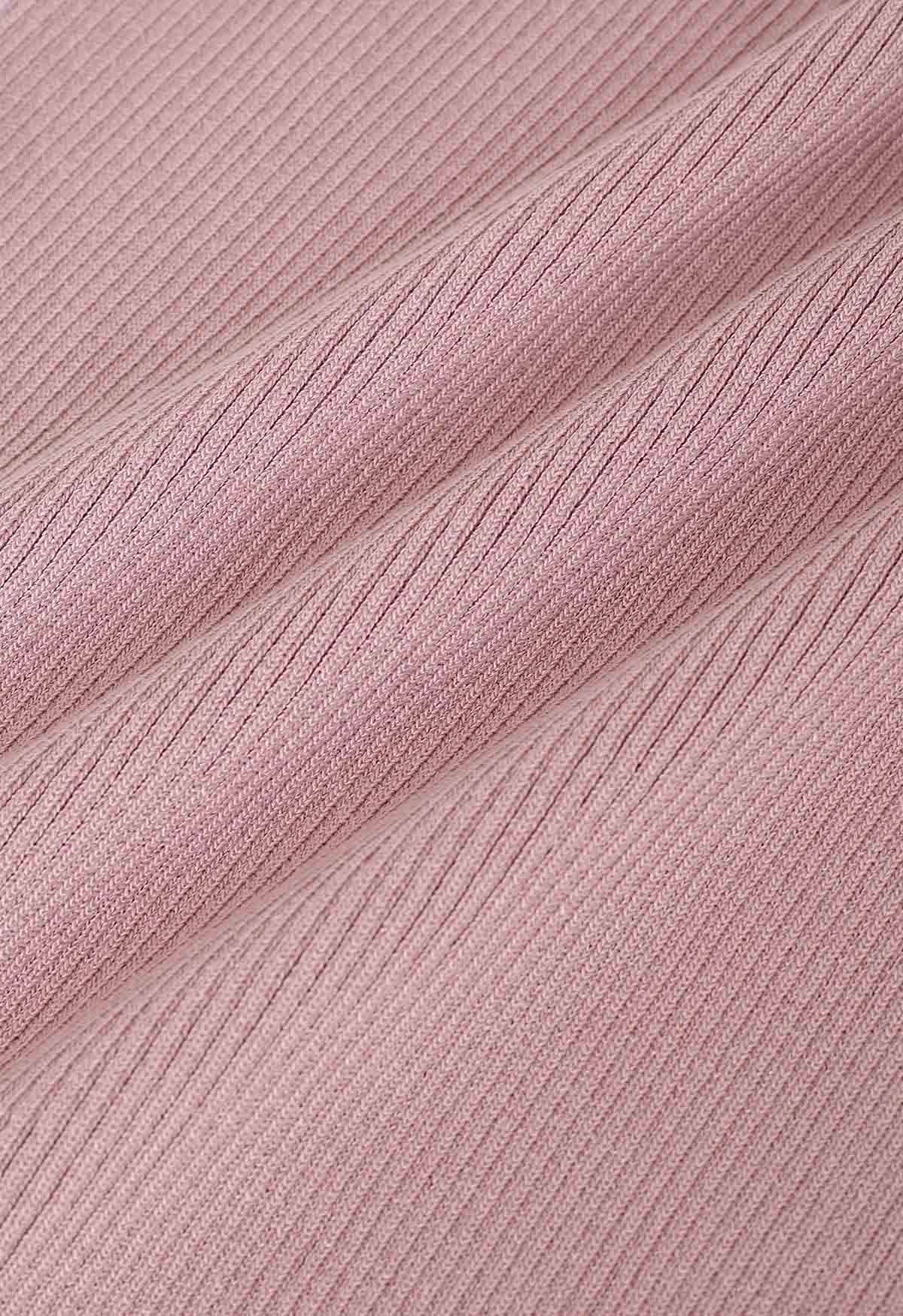 Top de punto de manga corta con hombros descubiertos en rosa