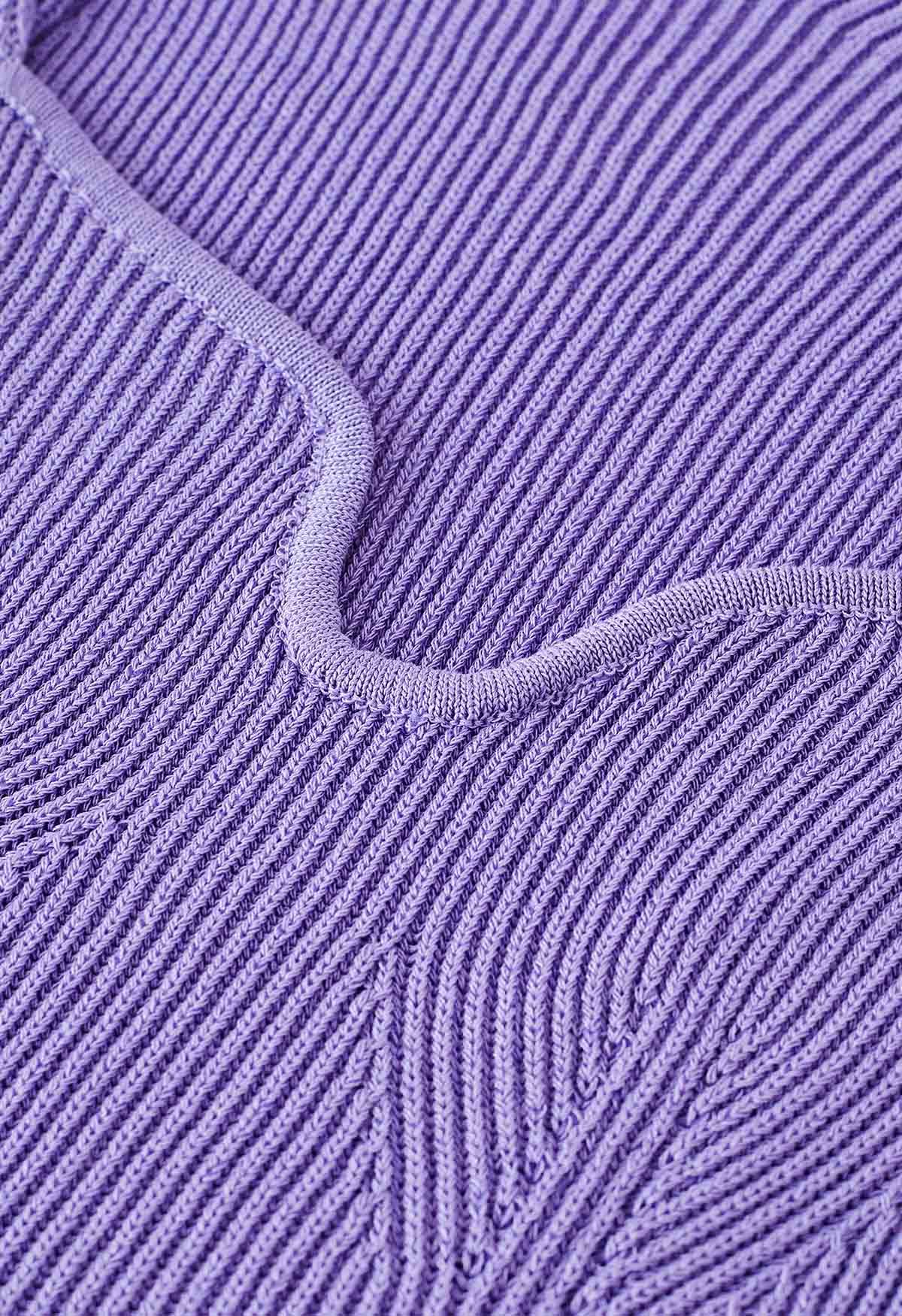 Top de punto ajustado con cuello ancho en forma de U en lila