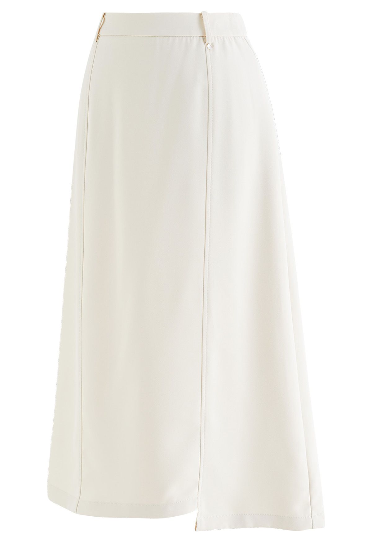 Falda midi con dobladillo irregular y detalle de costuras en marfil