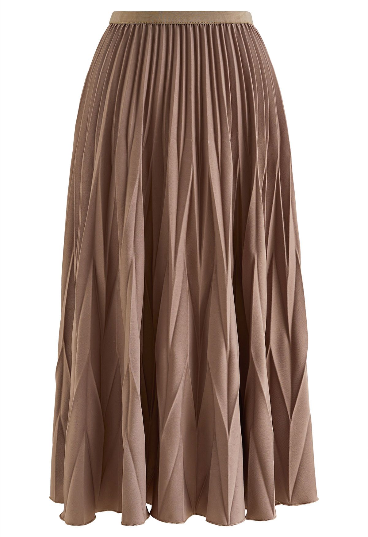 Falda midi plisada irregular en marrón