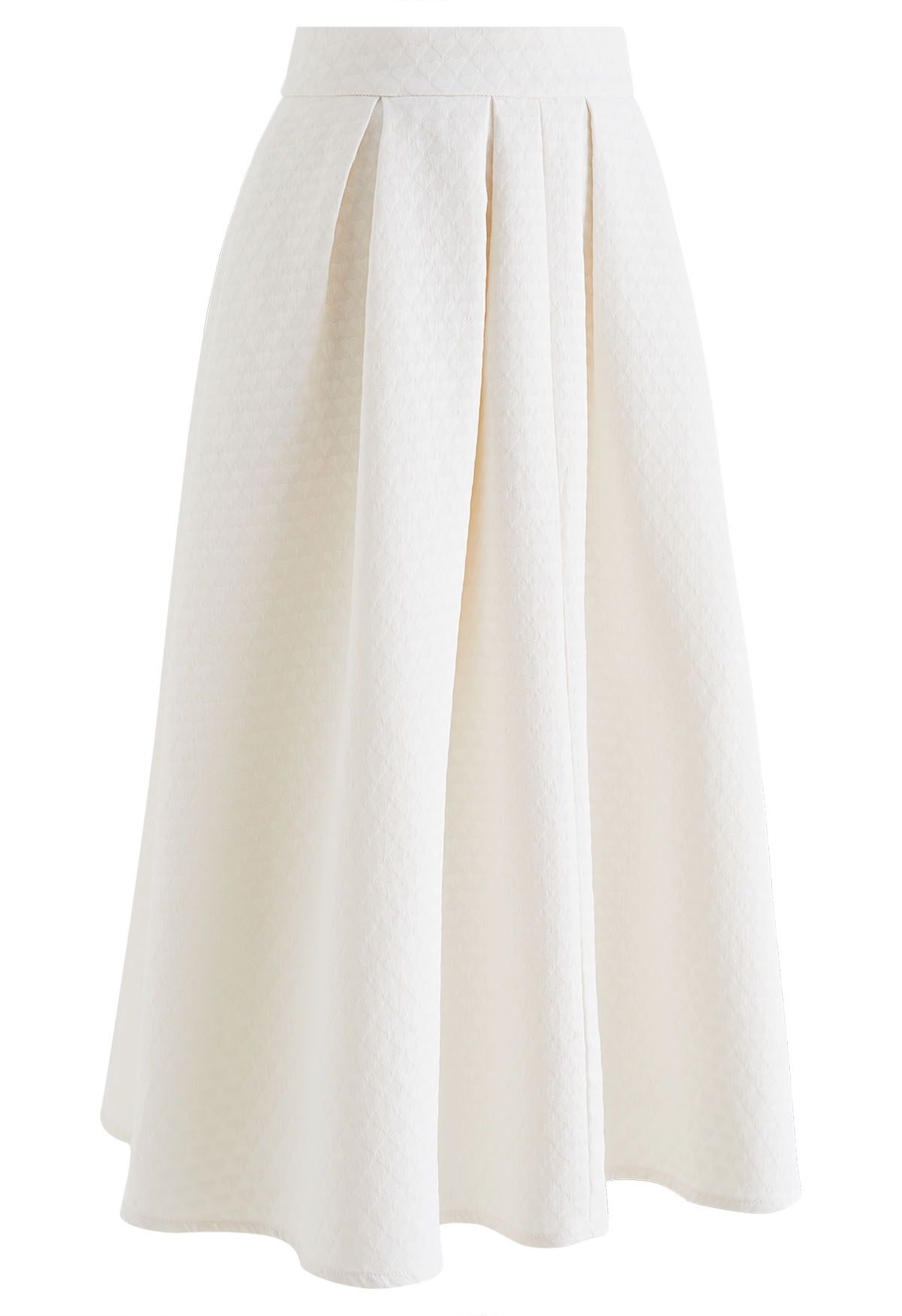 Falda midi plisada con textura de corazón en relieve en marfil