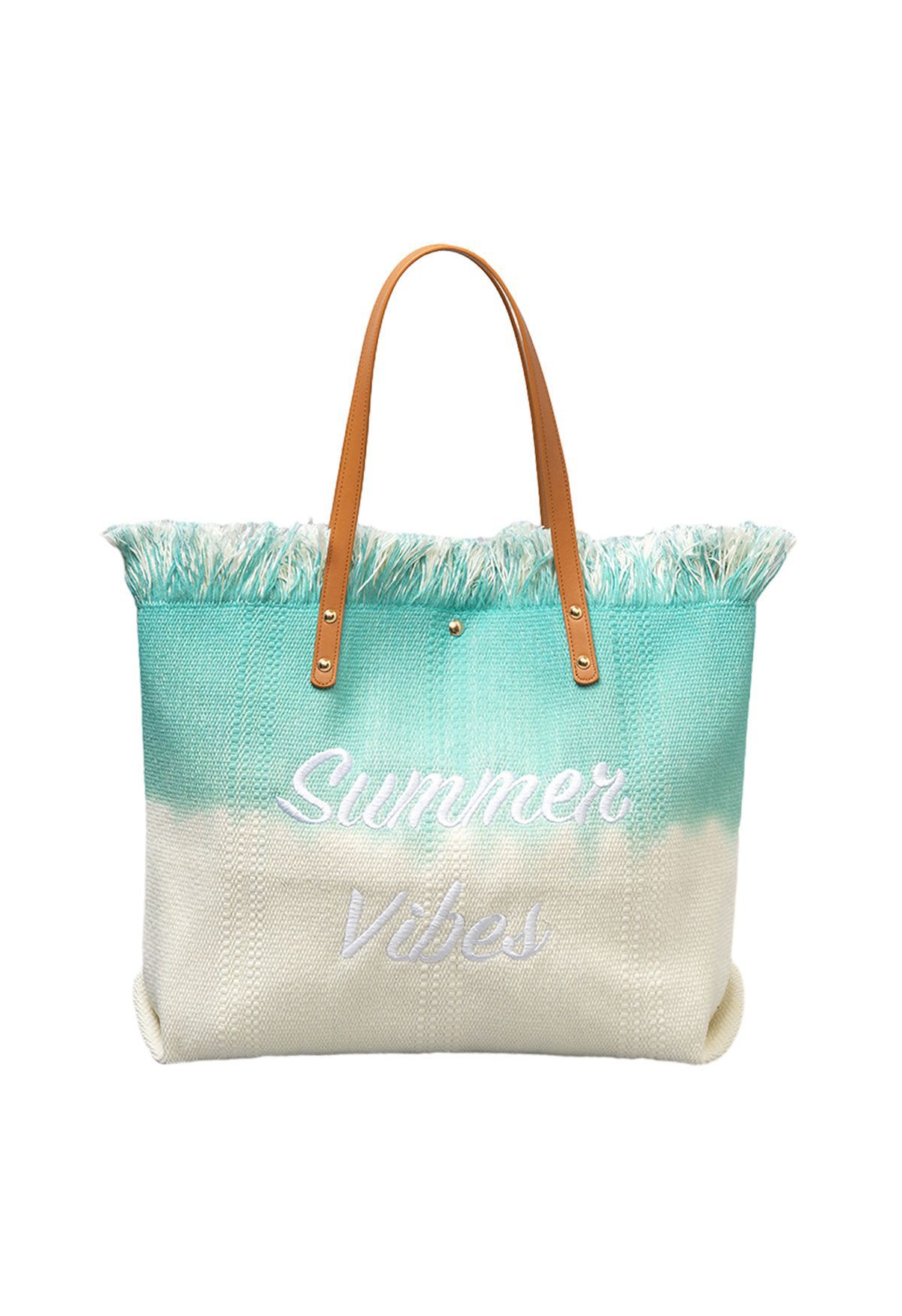 Bolso tote de lona de dos tonos Summer Vibes en menta