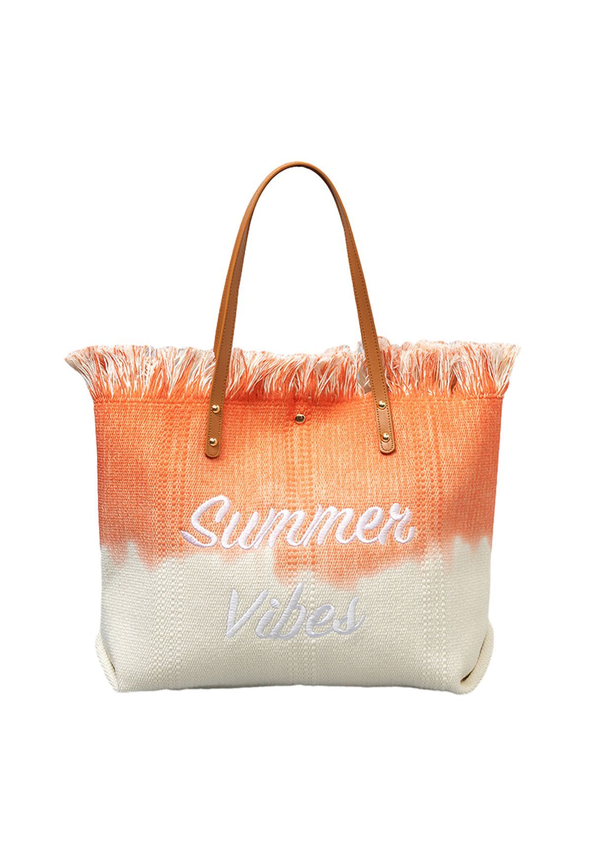 Bolso tote de lona de dos tonos Summer Vibes en naranja