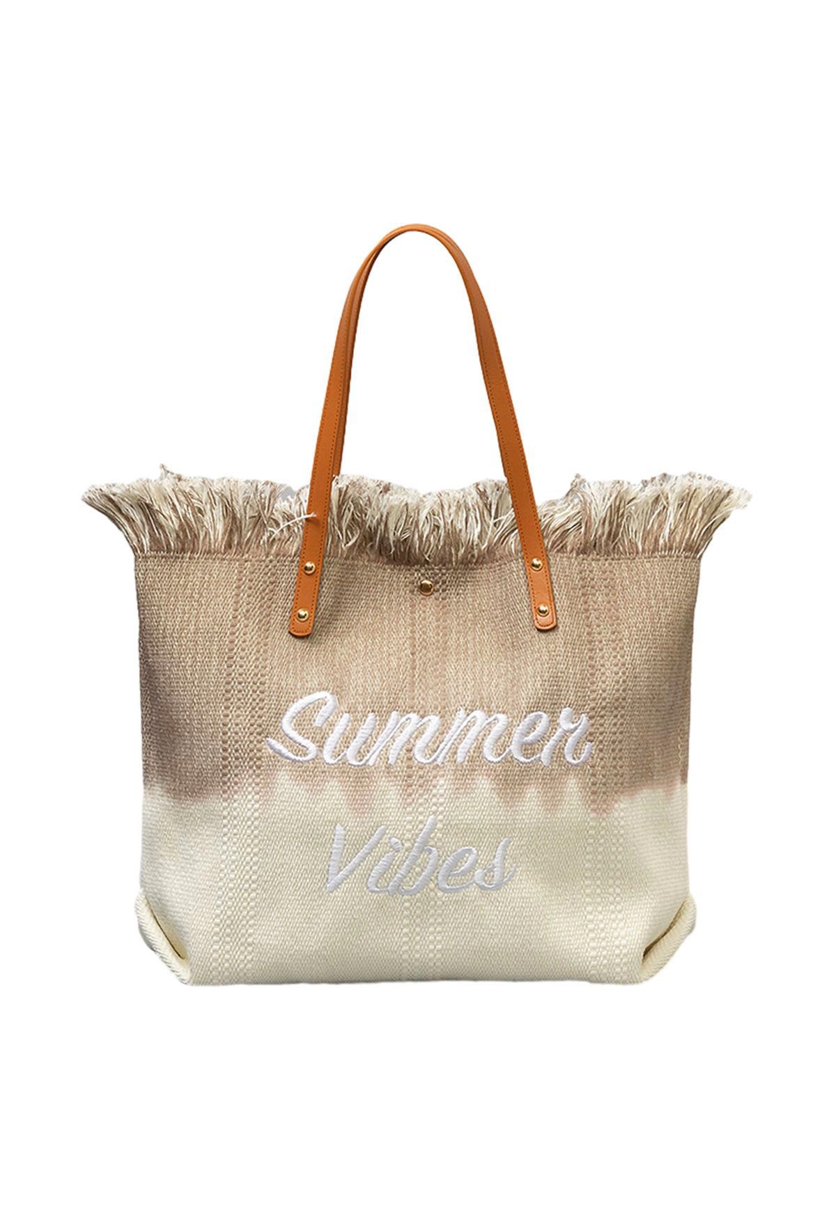 Bolso tote de lona de dos tonos Summer Vibes en caqui