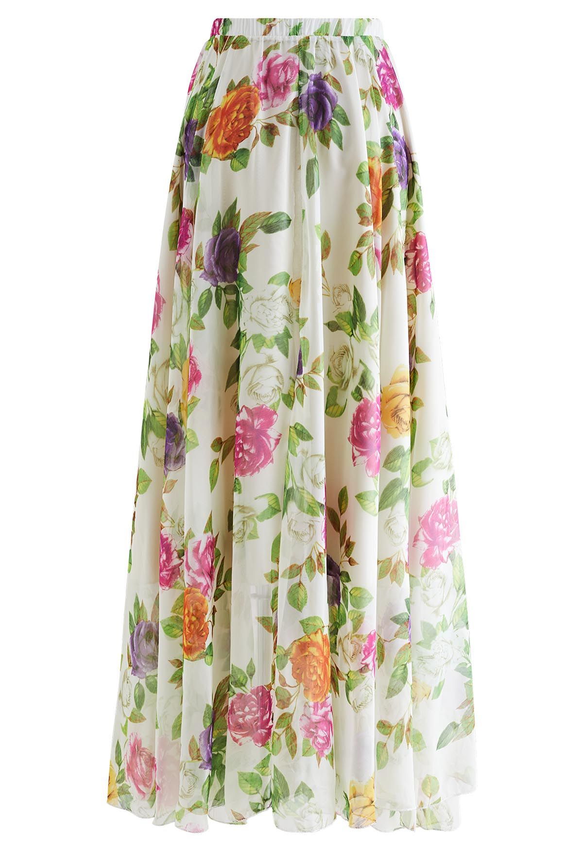 Falda larga de gasa con estampado floral refrescante