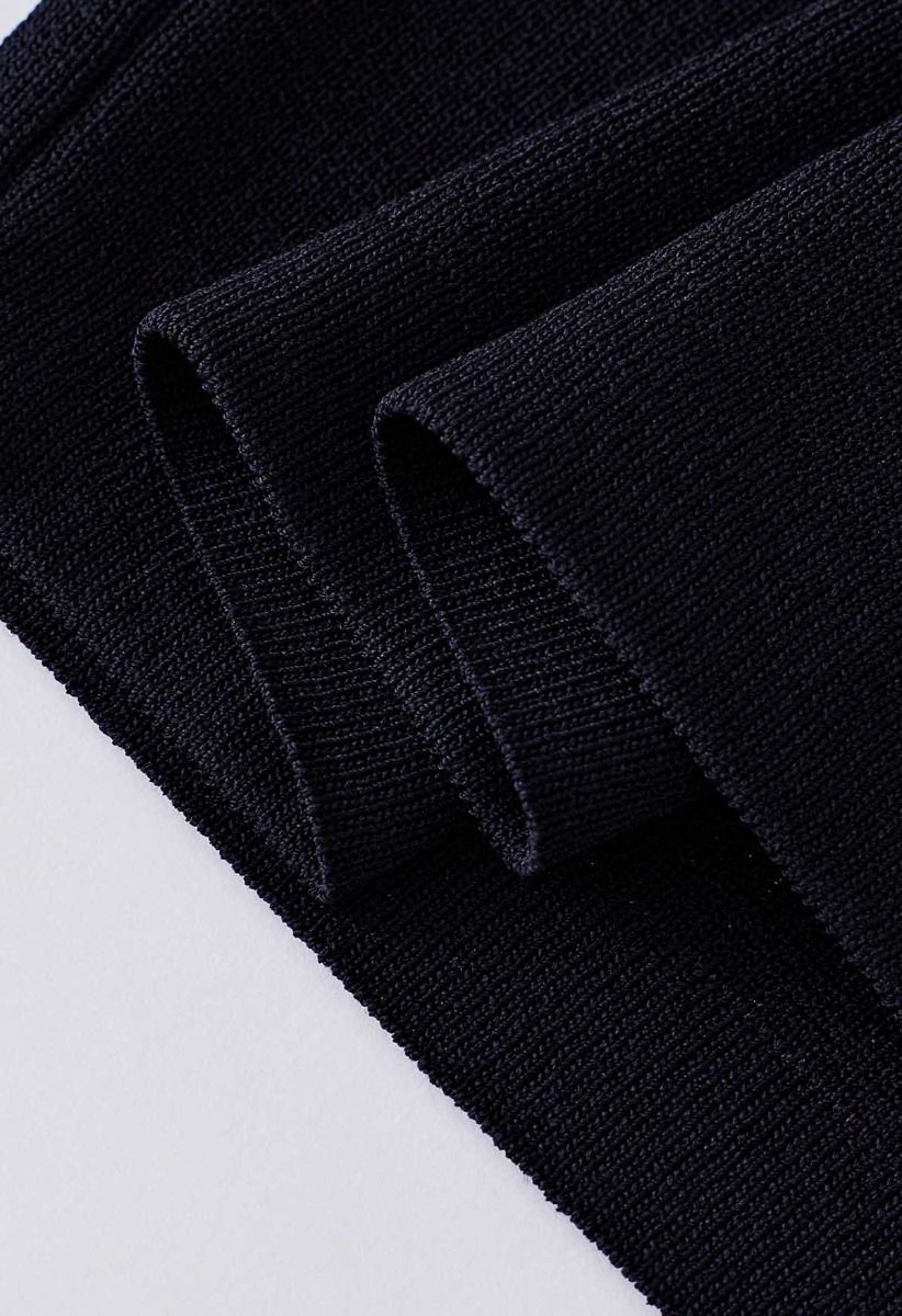 Camiseta sin mangas de punto con escote nacarado en negro