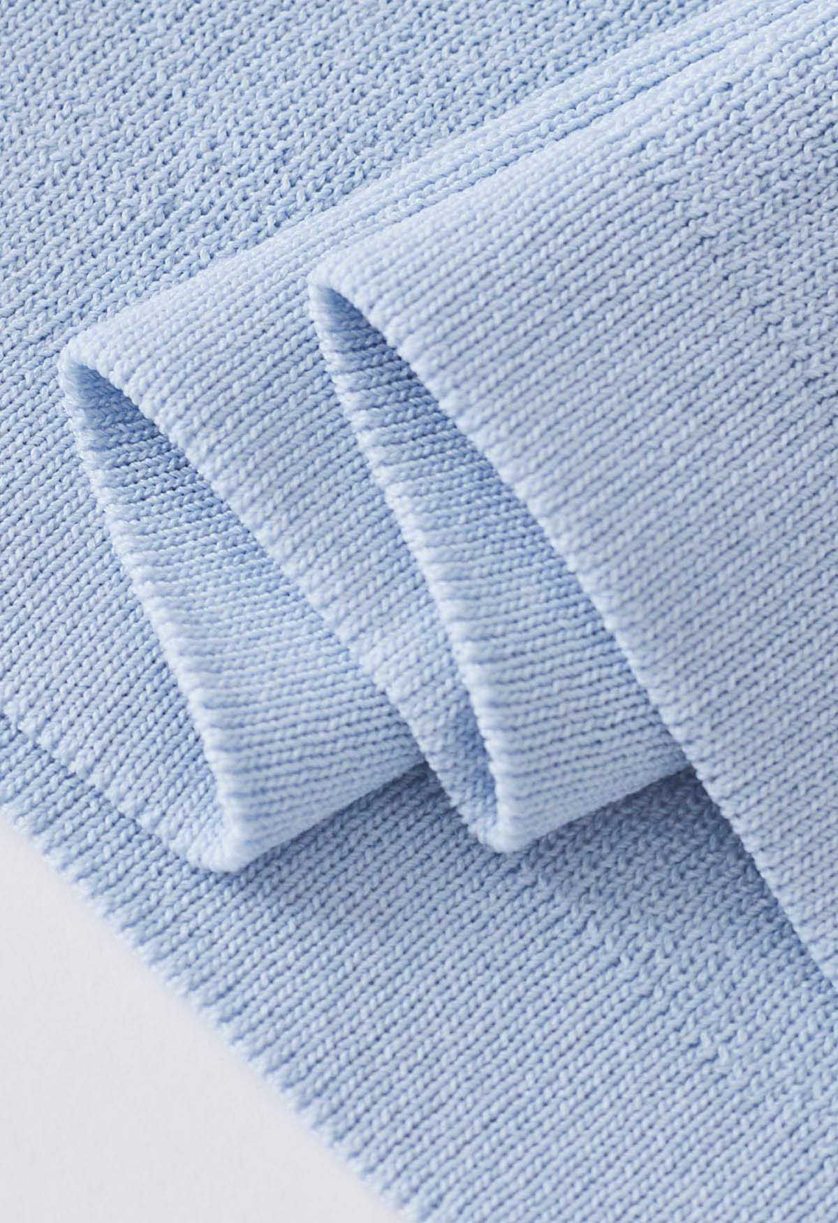 Camiseta sin mangas de punto con escote perlado en azul