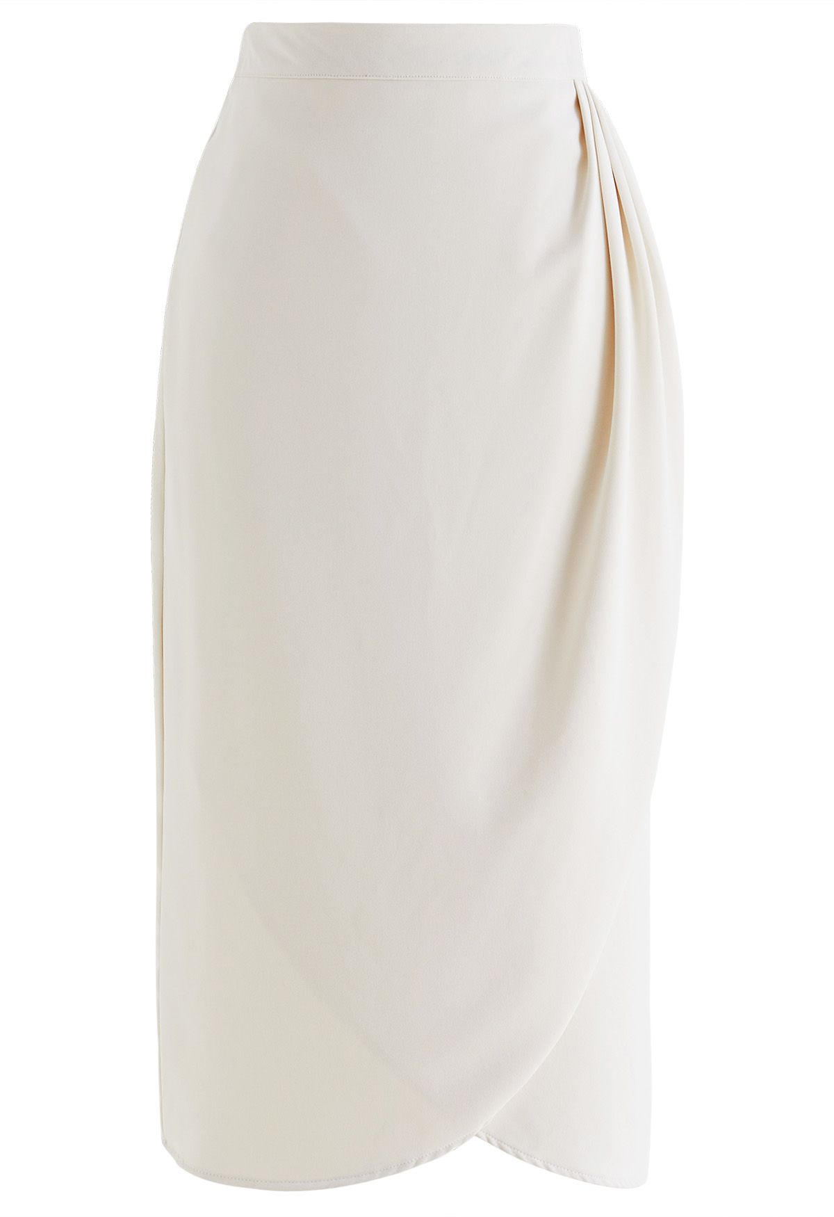 Falda midi tulipán con pliegues laterales en marfil