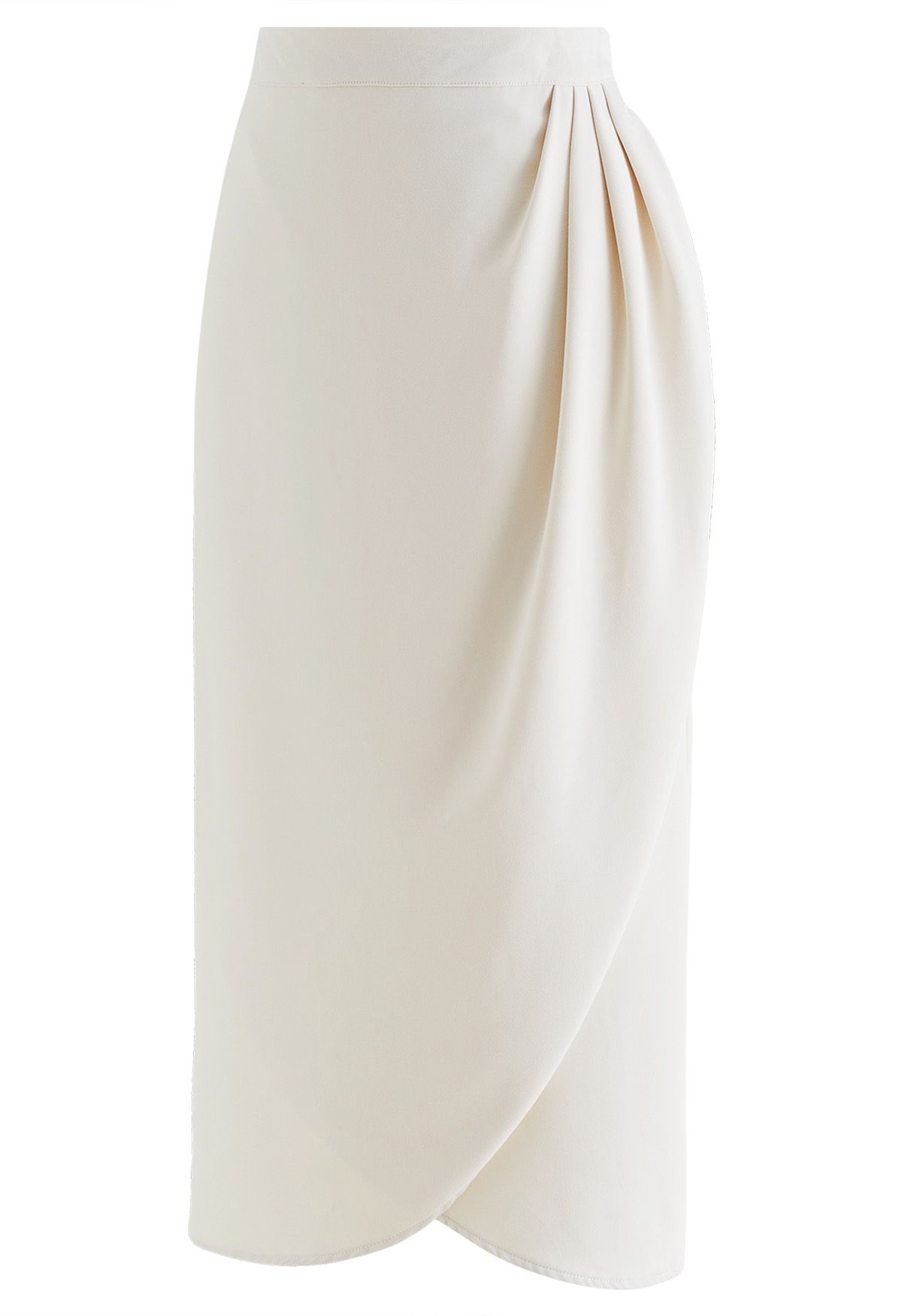 Falda midi tulipán con pliegues laterales en marfil