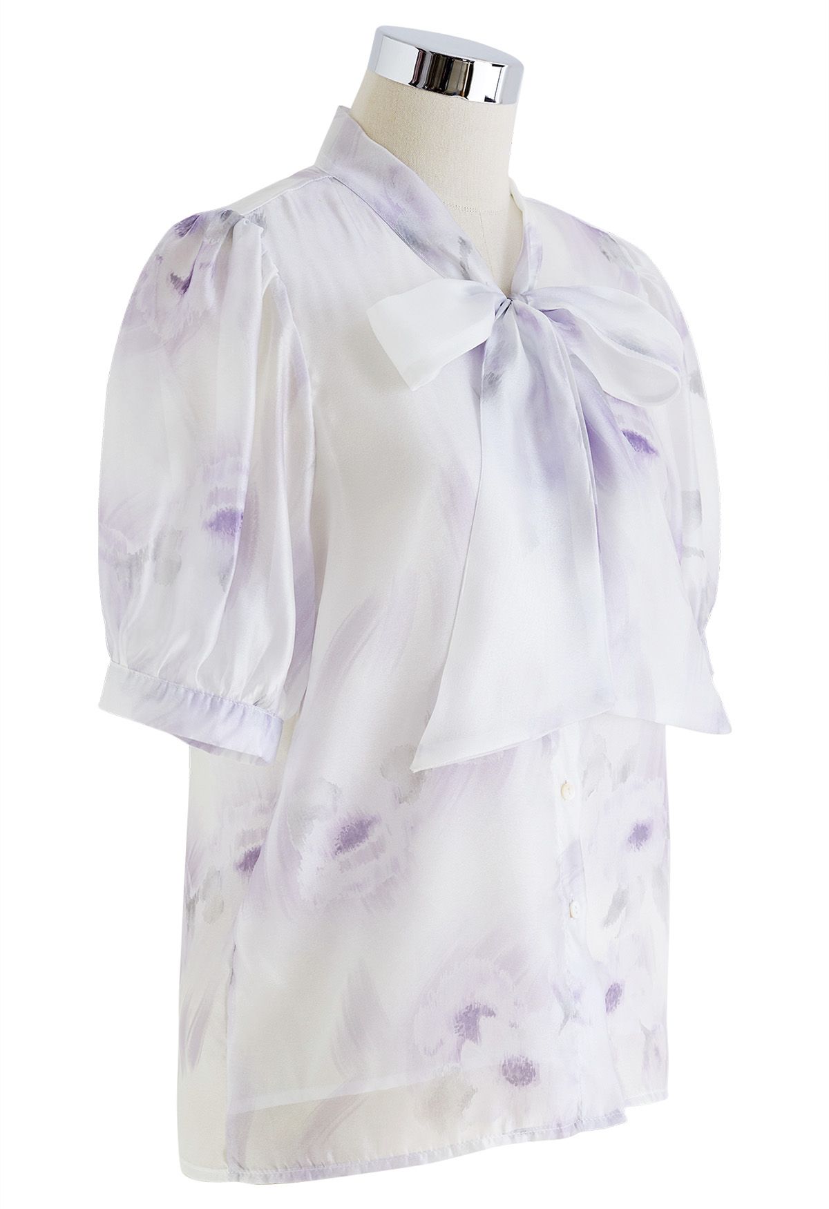 Camisa transparente con lazo floral de acuarela en lavanda
