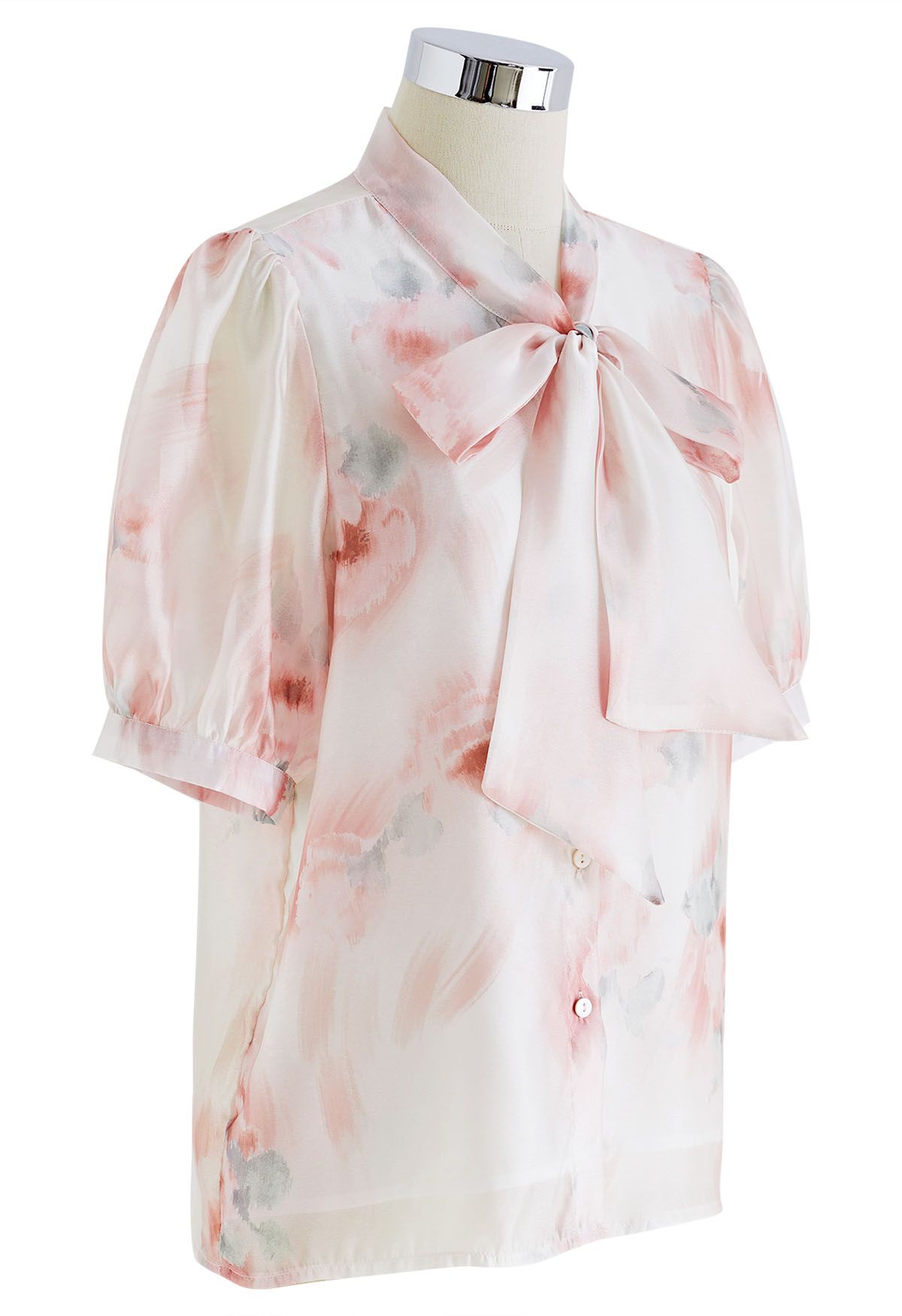 Camisa transparente con lazo floral acuarela en coral