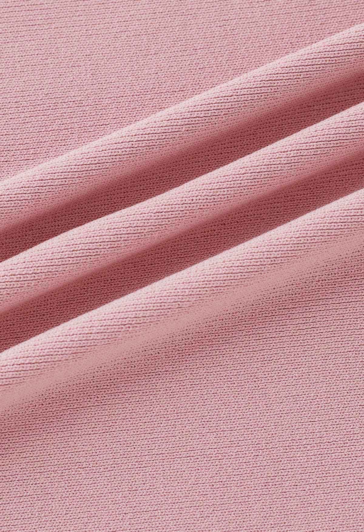 Vestido ajustado de punto con tirantes asimétricos en rosa