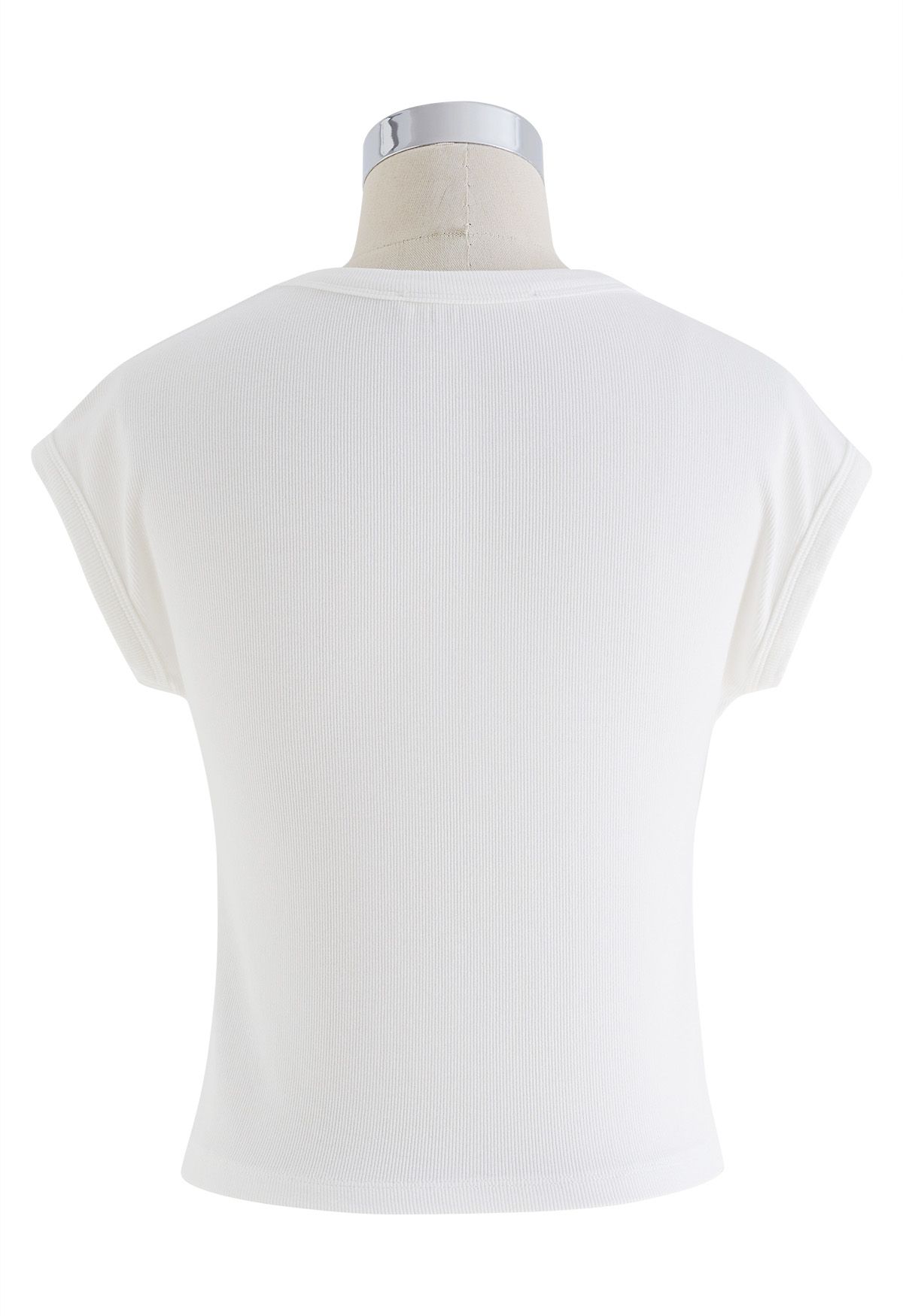 Top corto de algodón con cuello redondo elegante en blanco