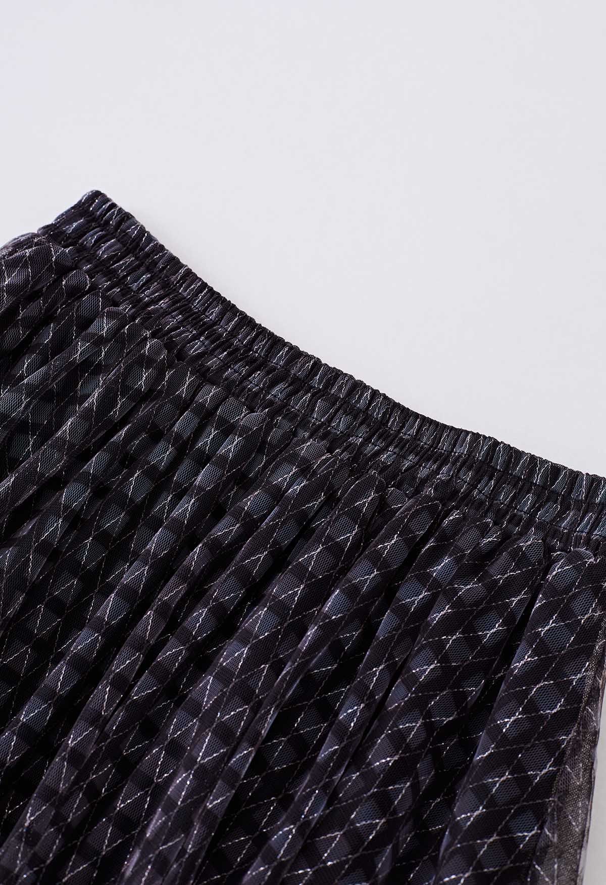 Falda de tul de malla con forma de diamante de hilo metálico en negro